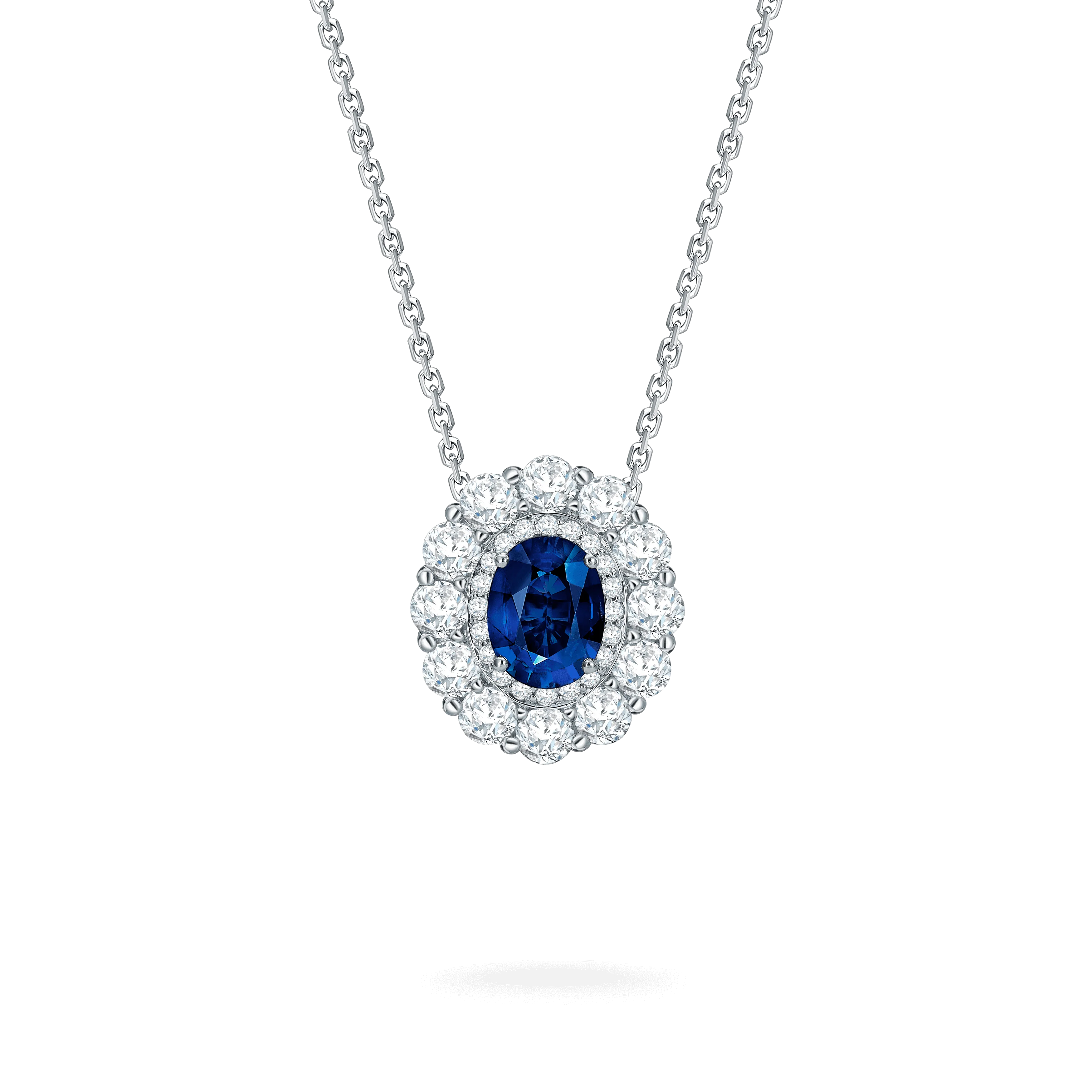 1735 Double Cluster Sapphire Pendant | In Platinum with Diamonds