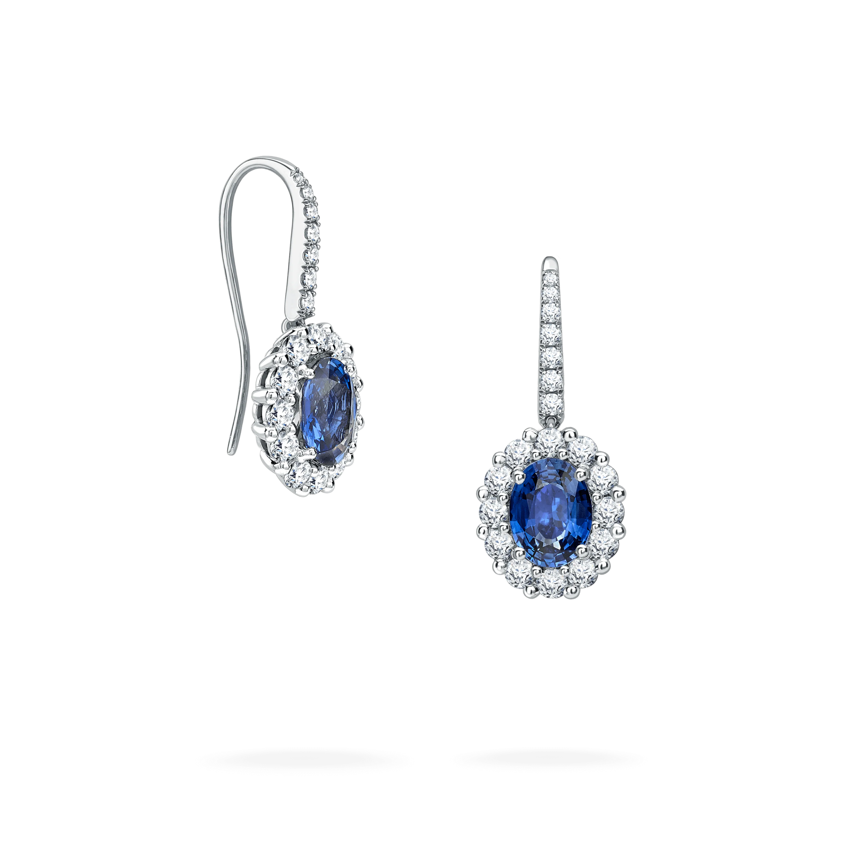 1735 Sapphire Drop Earrings | In Platinum with Diamonds