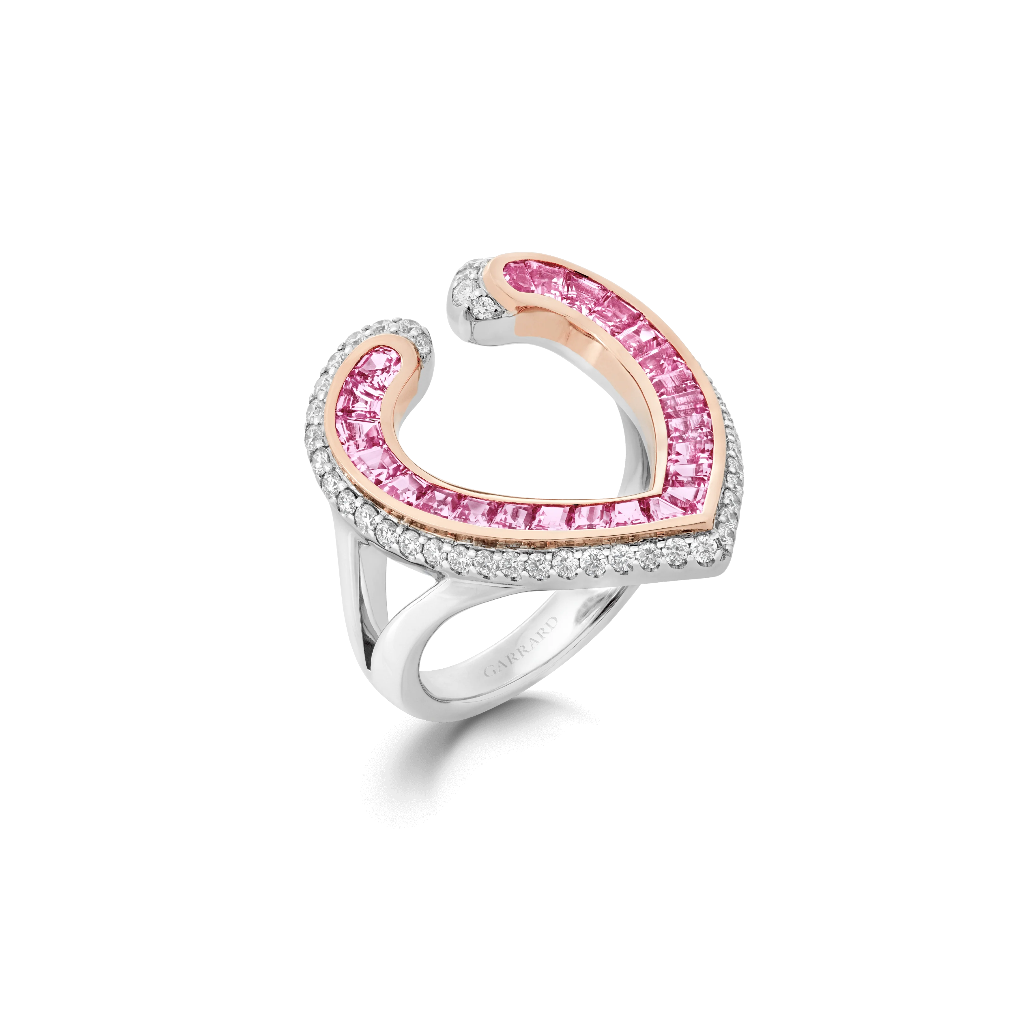 Aloria Calibré Cut Pink Sapphire Ring | In 18ct White and Rose Gold with Diamonds