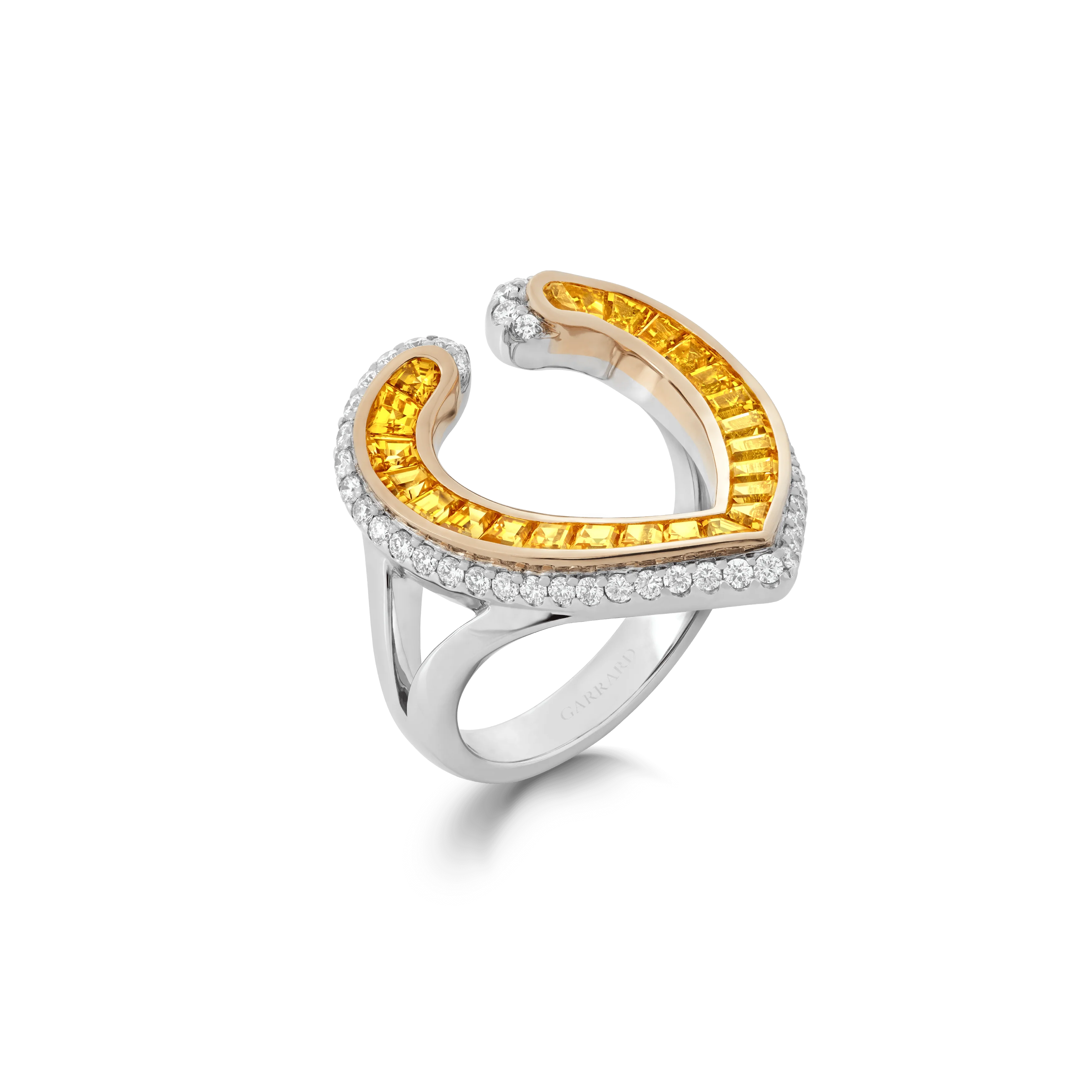 Aloria Calibré Cut Yellow Sapphire Ring | In 18ct White and Yellow Gold with Diamonds
