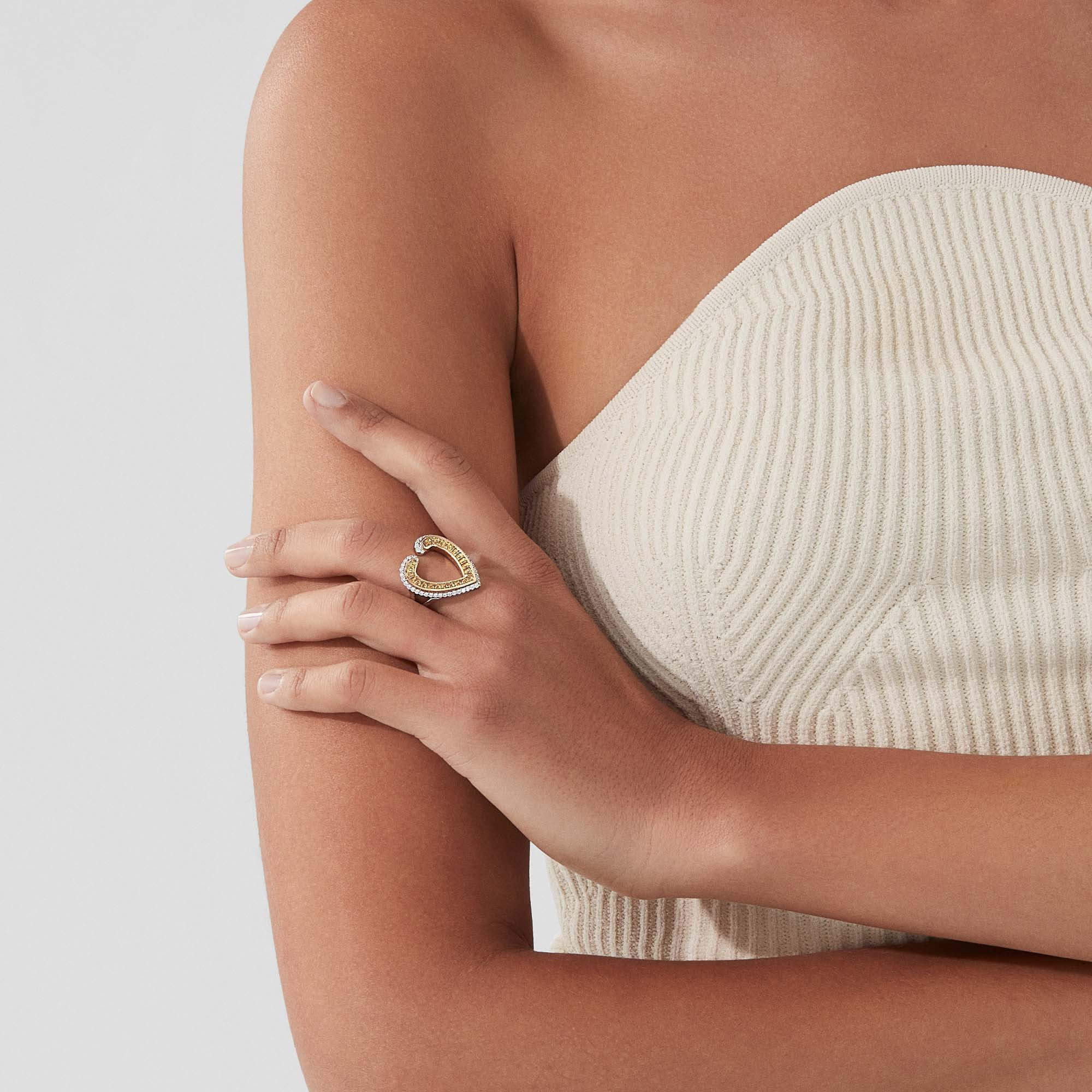 Aloria Calibré Cut Yellow Sapphire Ring | In 18ct White and Yellow Gold with Diamonds - Image 2