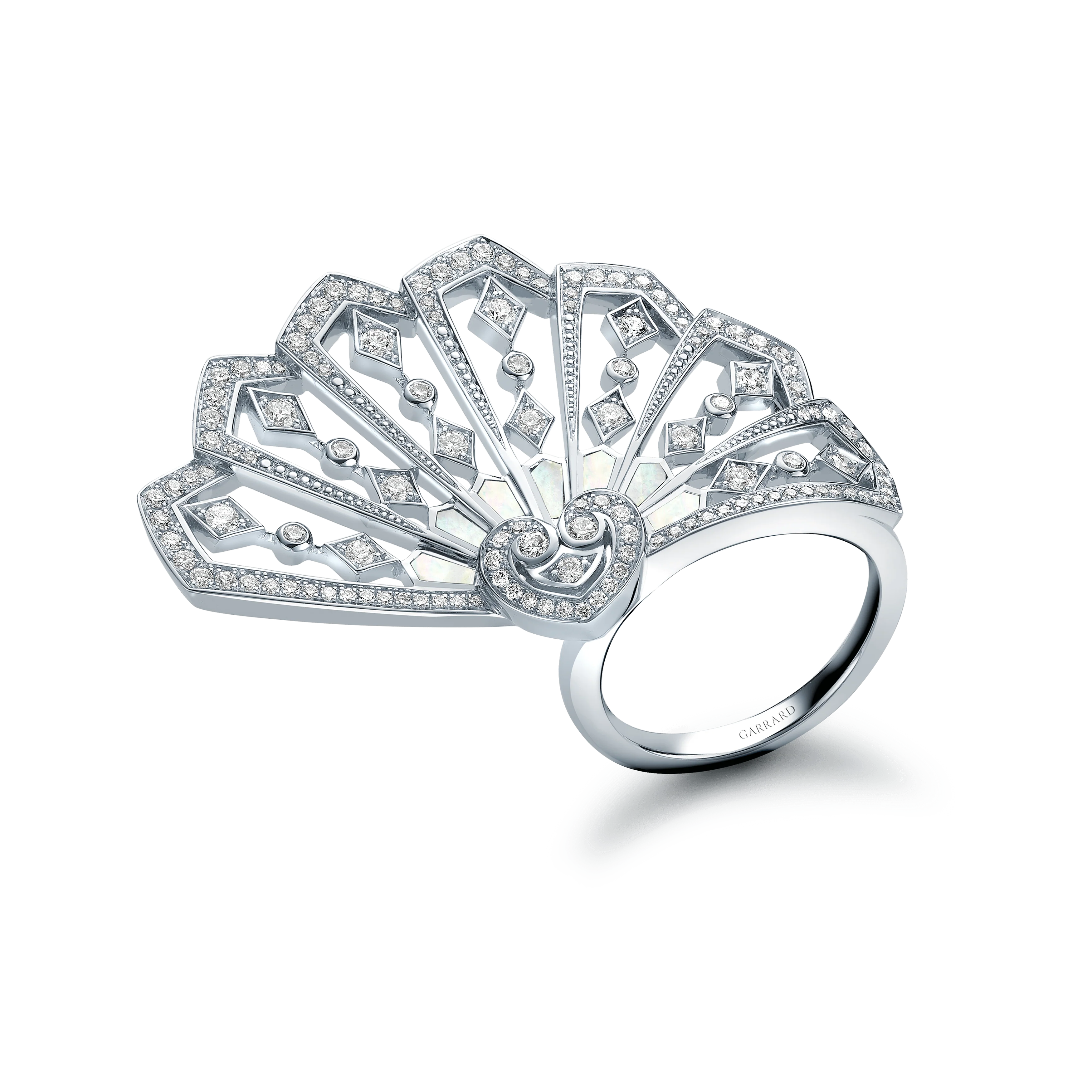 Fanfare Diamond and Mother of Pearl Ring | In 18ct White Gold