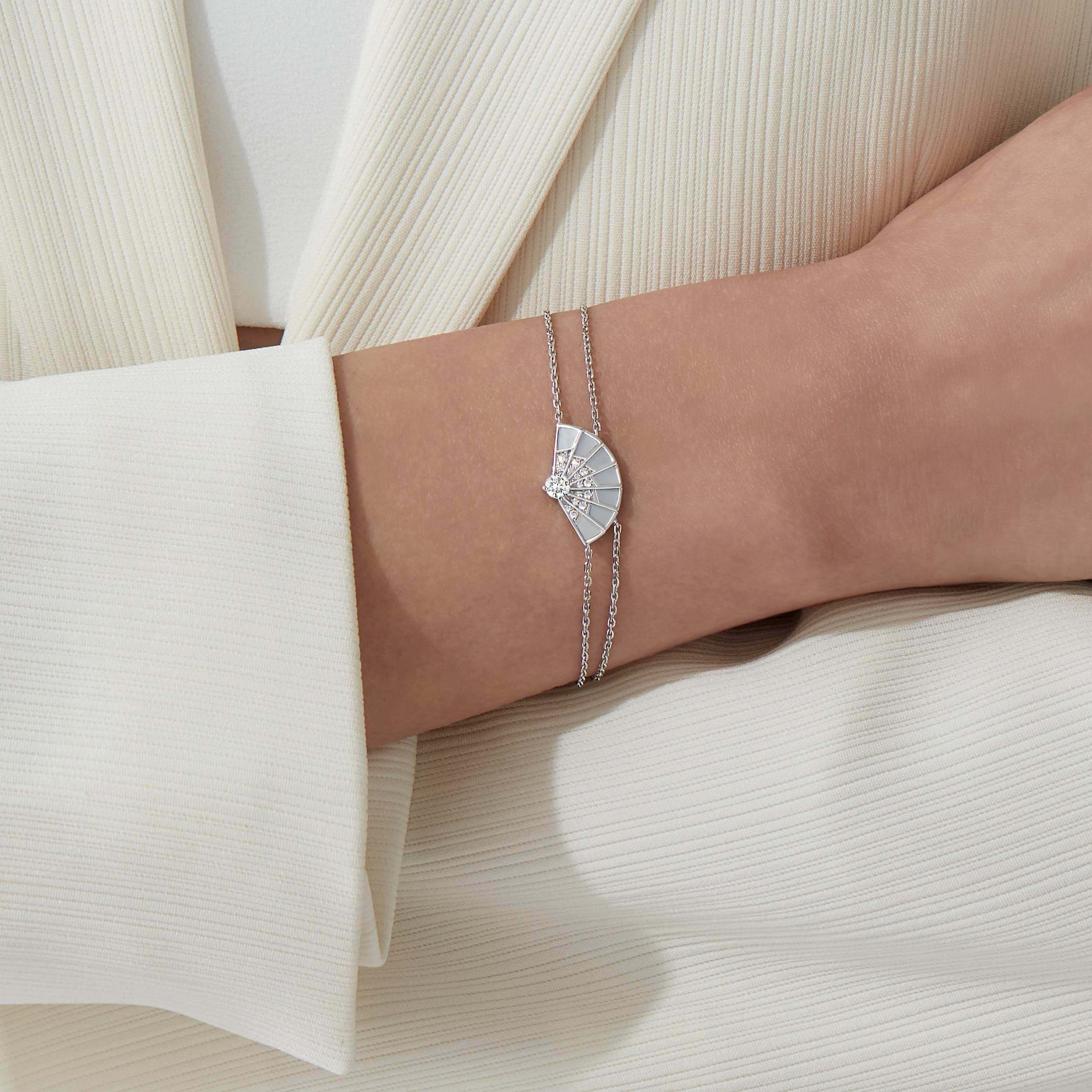 Fanfare Symphony Diamond and Mother of Pearl Bracelet | In 18ct White Gold - Image 3