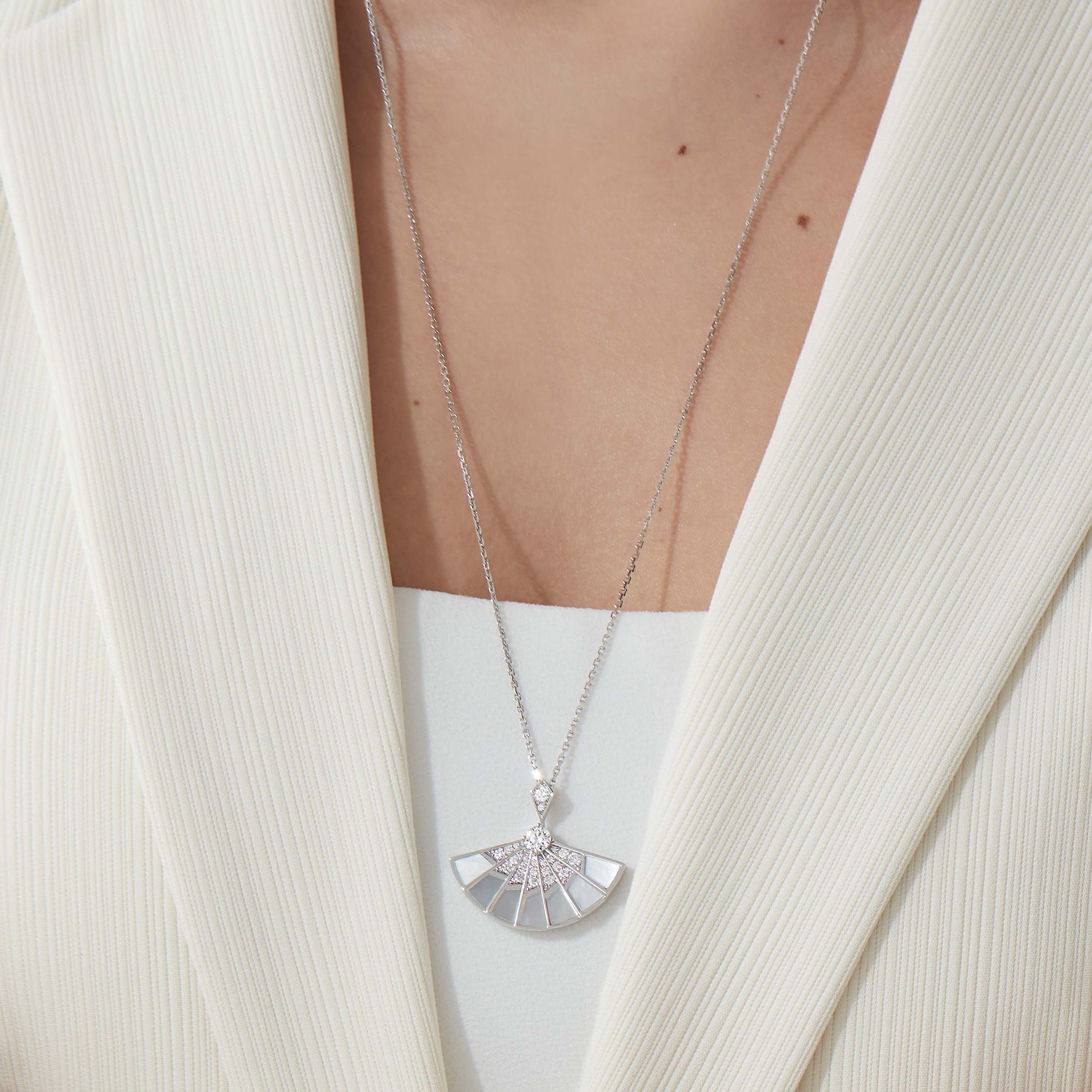 Fanfare Symphony Diamond and Mother of Pearl Slider Pendant | In 18ct White Gold - Image 3