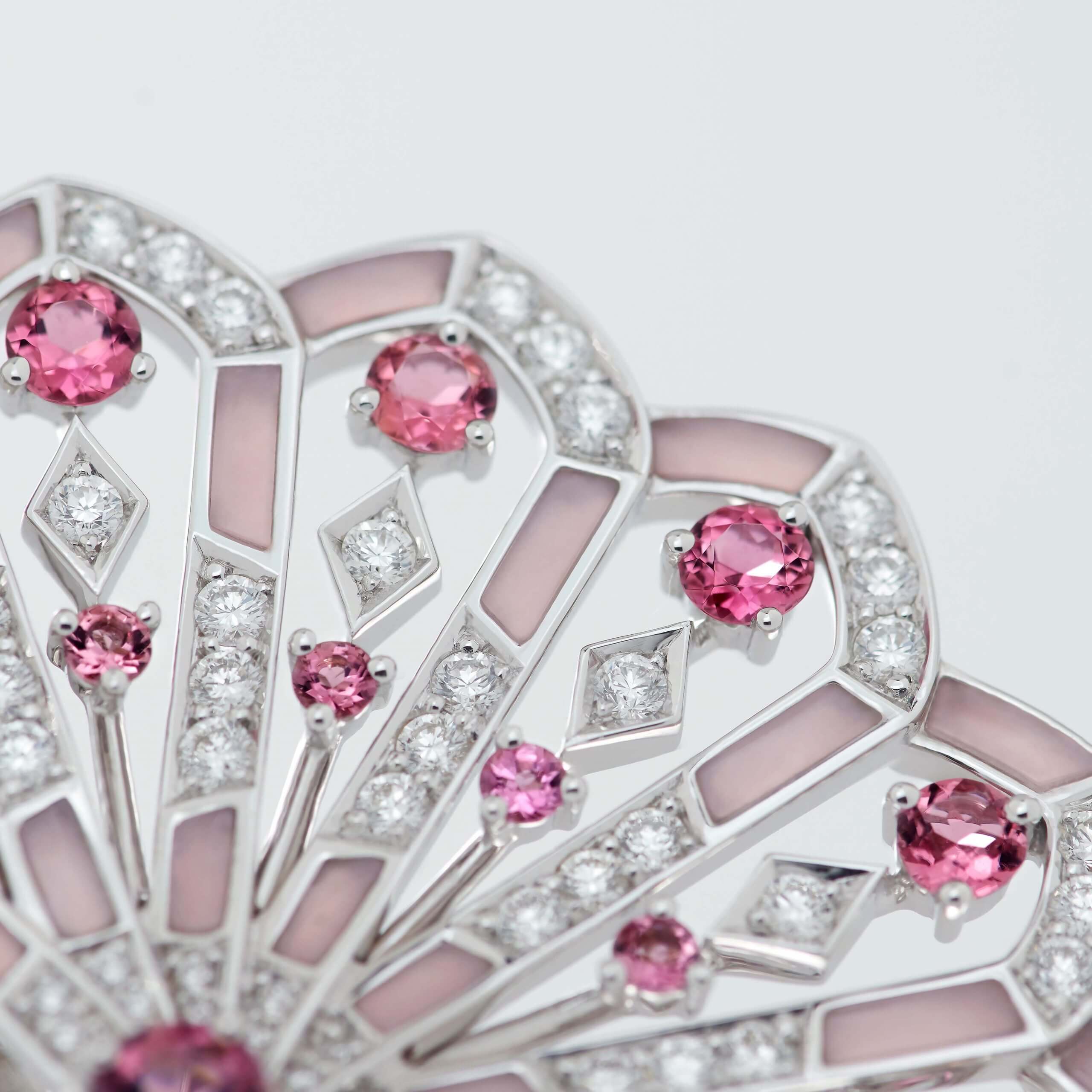 Fanfare Symphony Diamond and Pink Tourmaline Ring | In 18ct White Gold with Pink Opal - Image 3