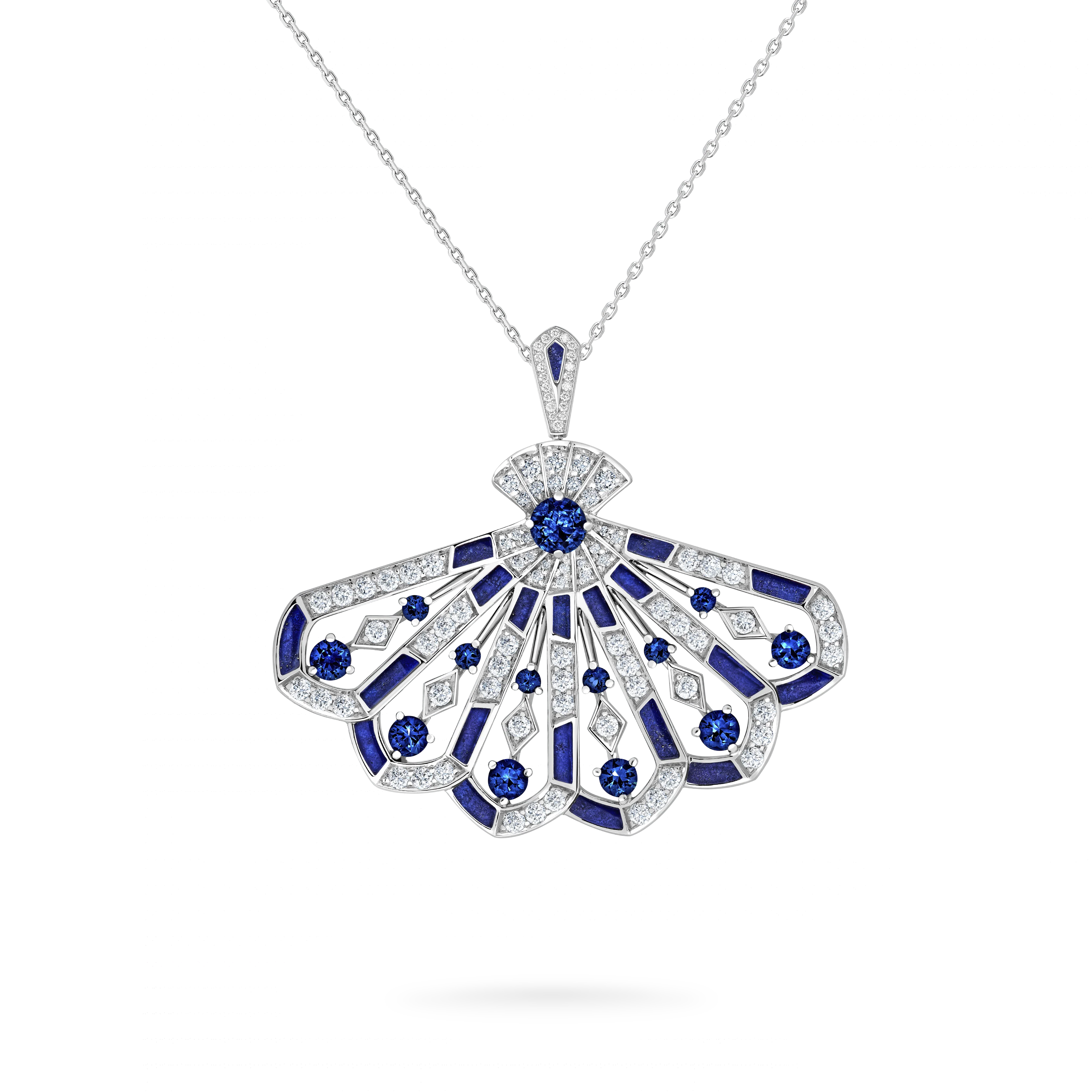 Fanfare Symphony Diamond and Sapphire Drop Pendant | In 18ct White Gold with Lapis Lazuli