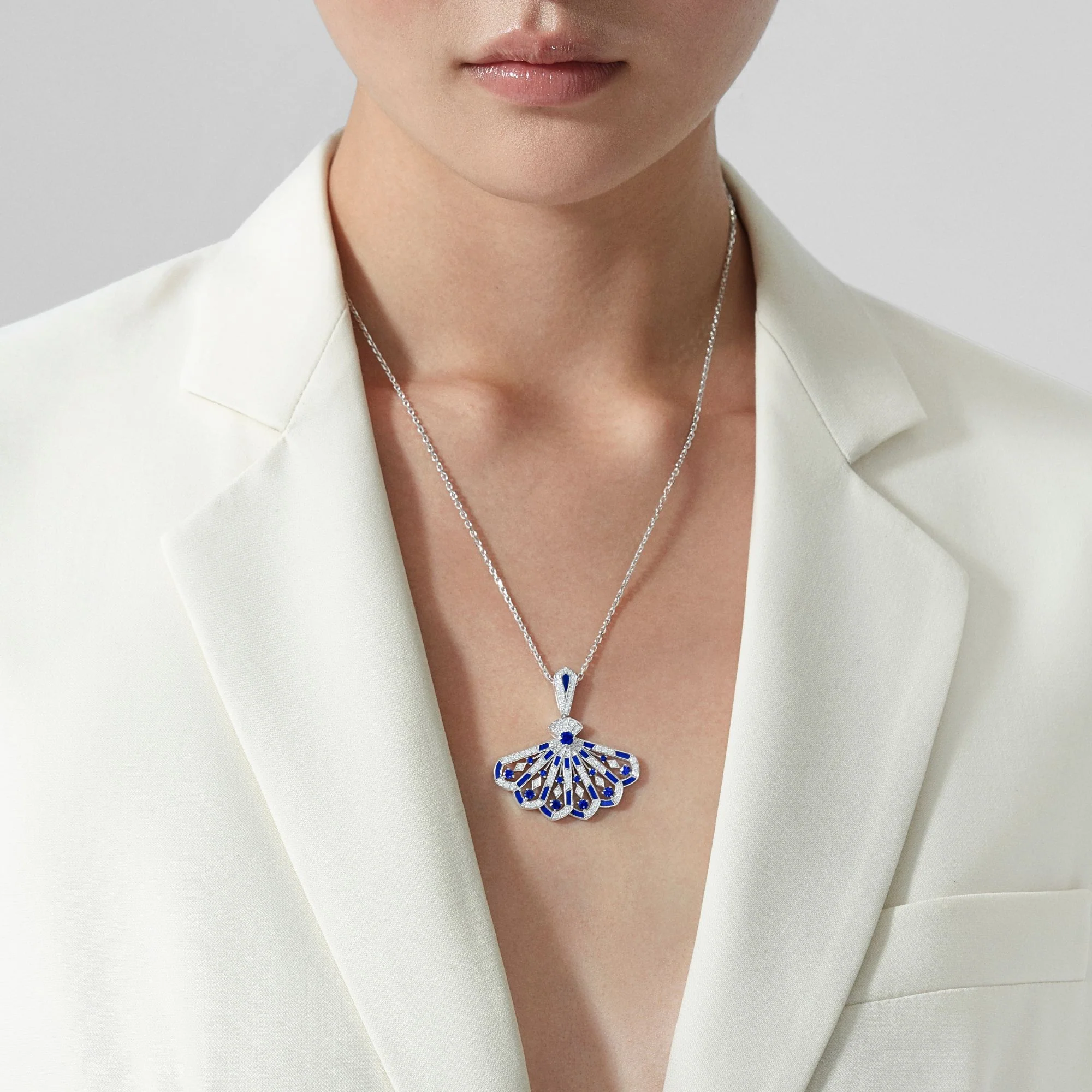 Fanfare Symphony Diamond and Sapphire Drop Pendant | In 18ct White Gold with Lapis Lazuli - Image 2