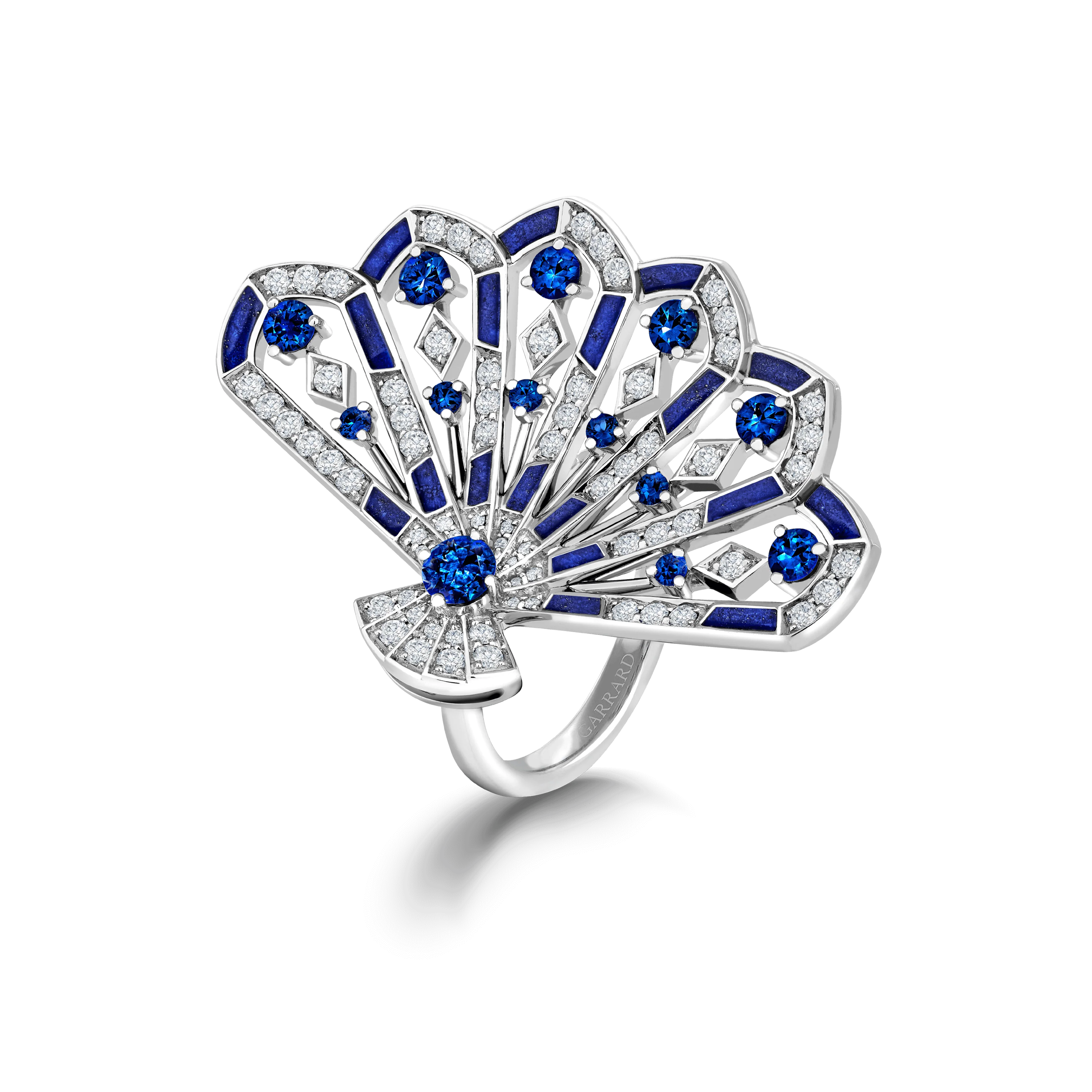 Fanfare Symphony Diamond and Sapphire Ring | In 18ct White Gold with Lapis Lazuli