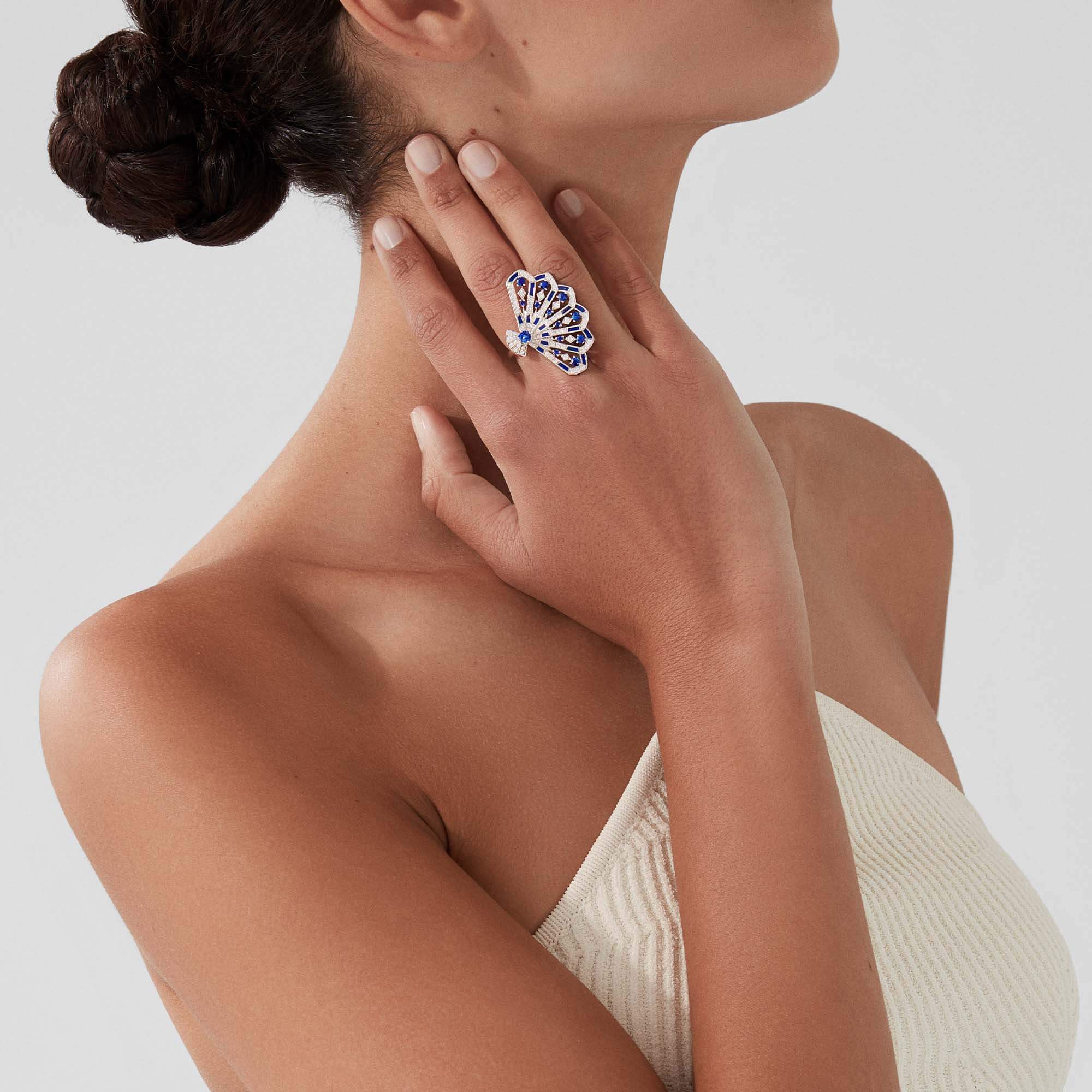 Fanfare Symphony Diamond and Sapphire Ring | In 18ct White Gold with Lapis Lazuli - Image 2