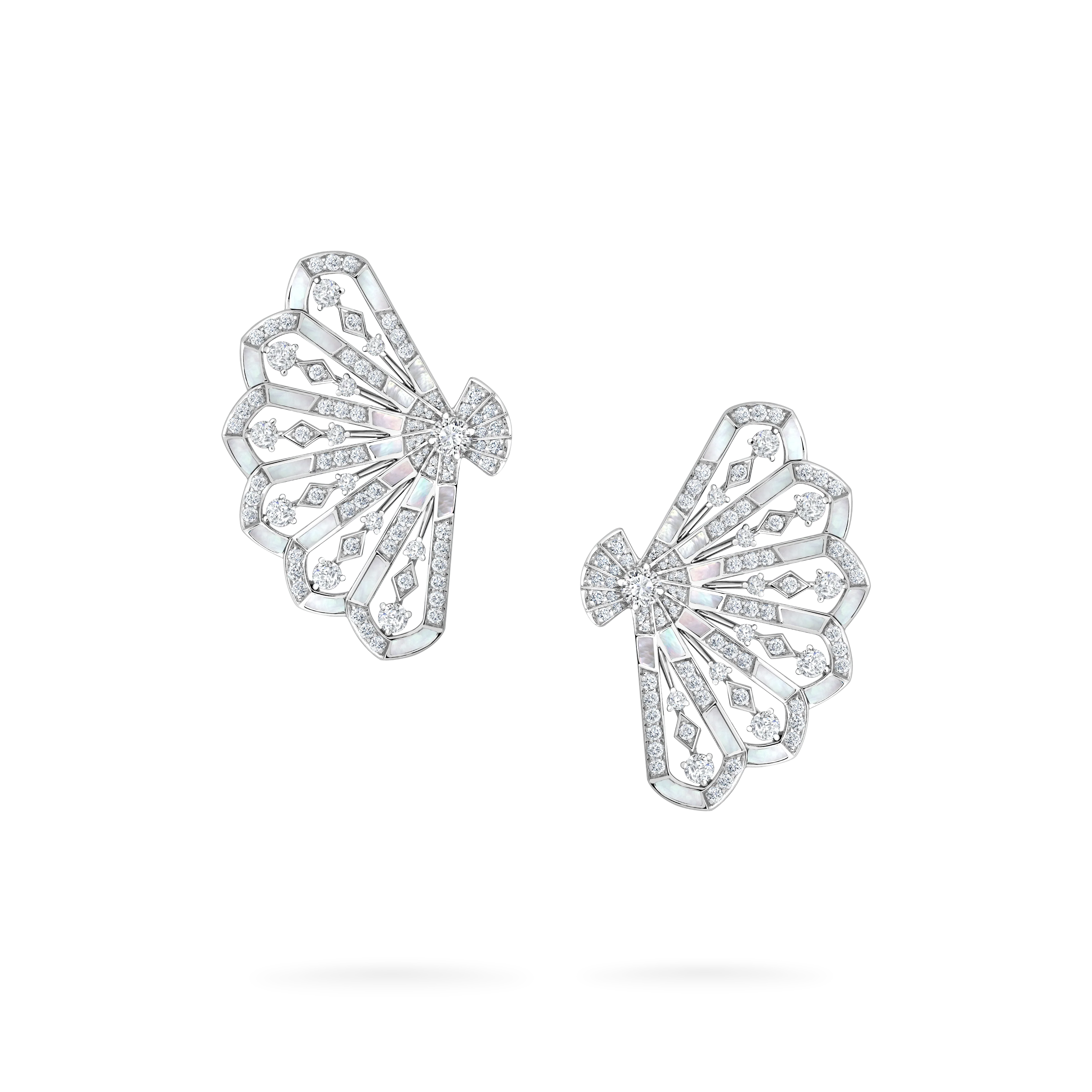 Fanfare Symphony Diamond and White Mother of Pearl Earrings | In 18ct White Gold