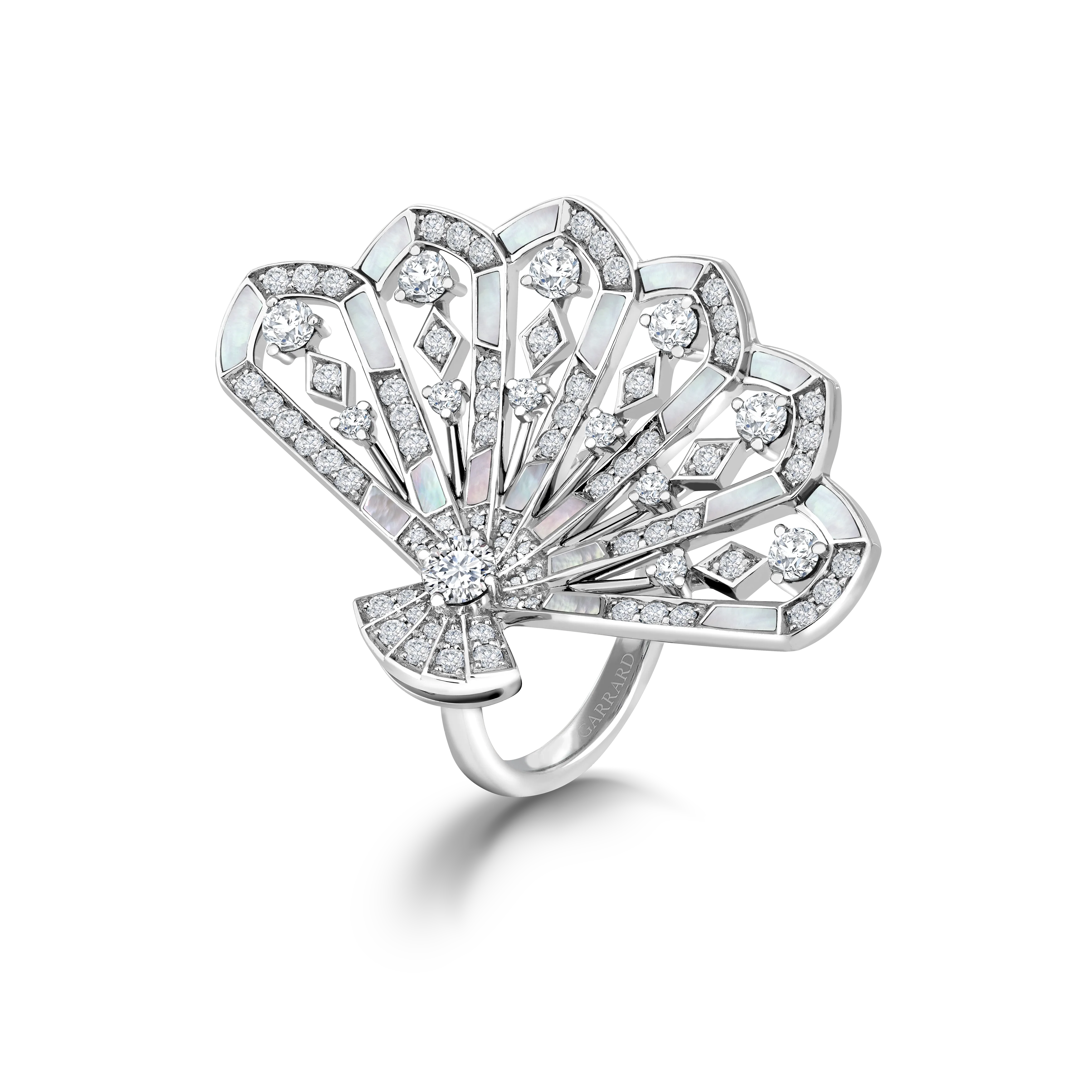 Fanfare Symphony Diamond and White Mother of Pearl Ring | In 18ct White Gold