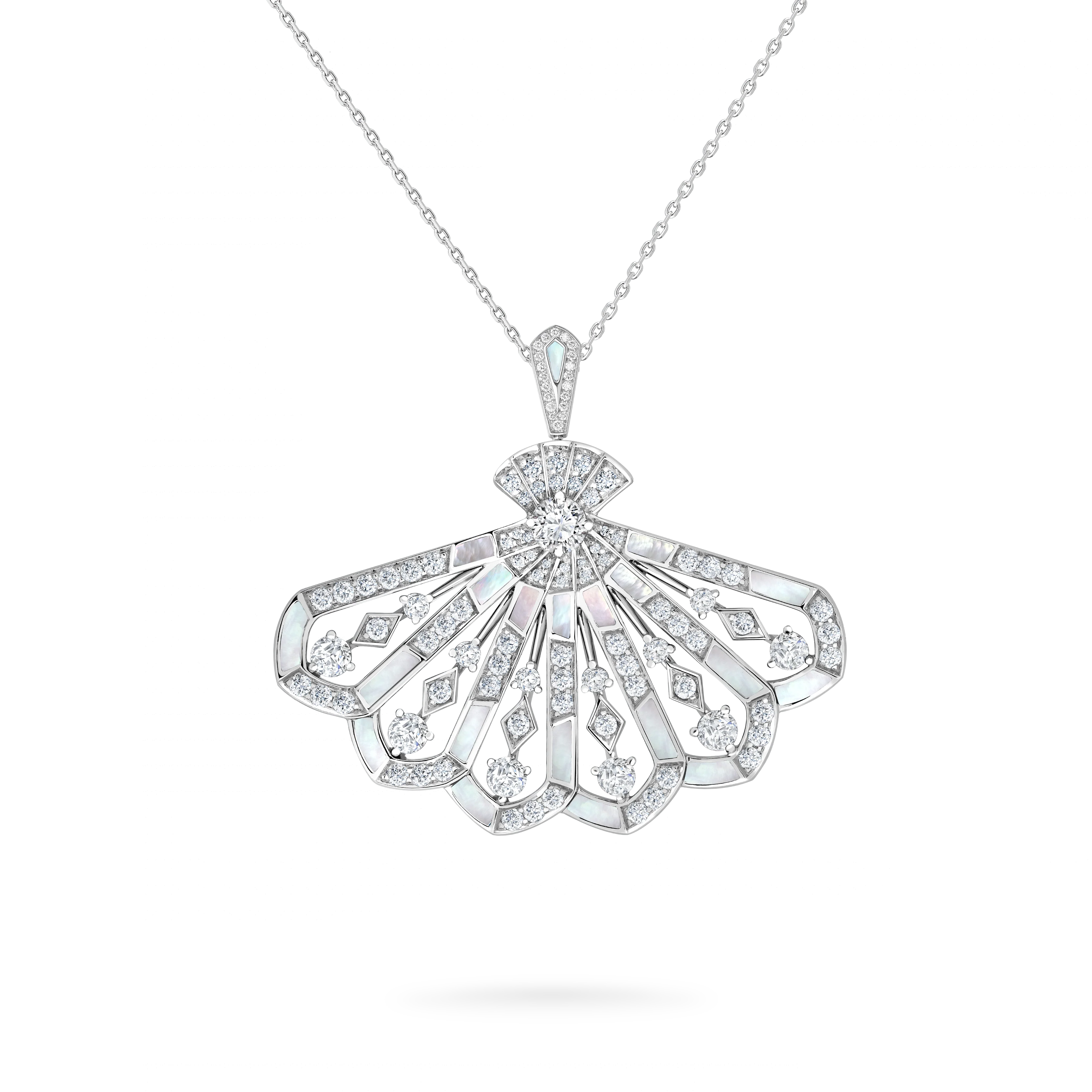 Fanfare Symphony Diamond Drop Pendant | In 18ct White Gold with Mother of Pearl