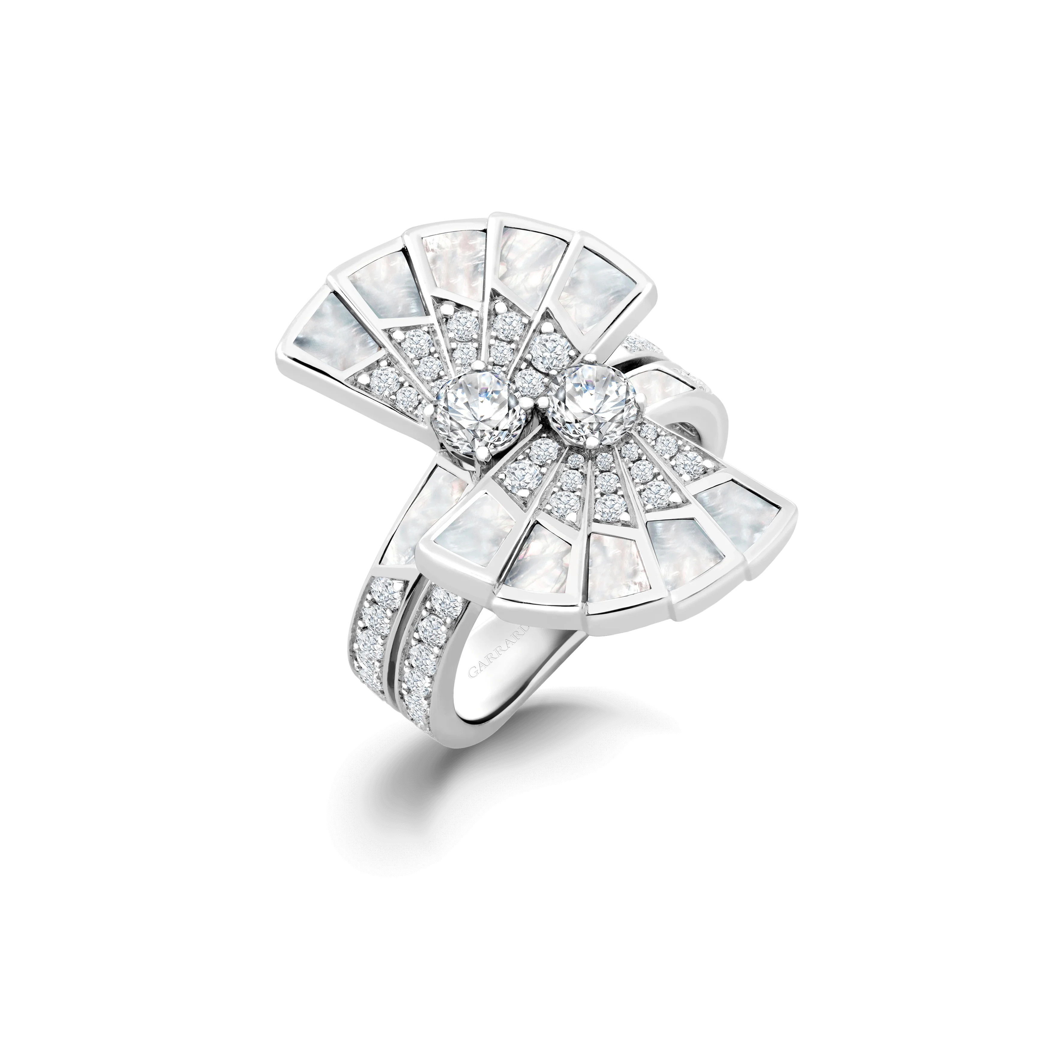 Fanfare Symphony Double Diamond and Mother of Pearl Ring | In 18ct White Gold