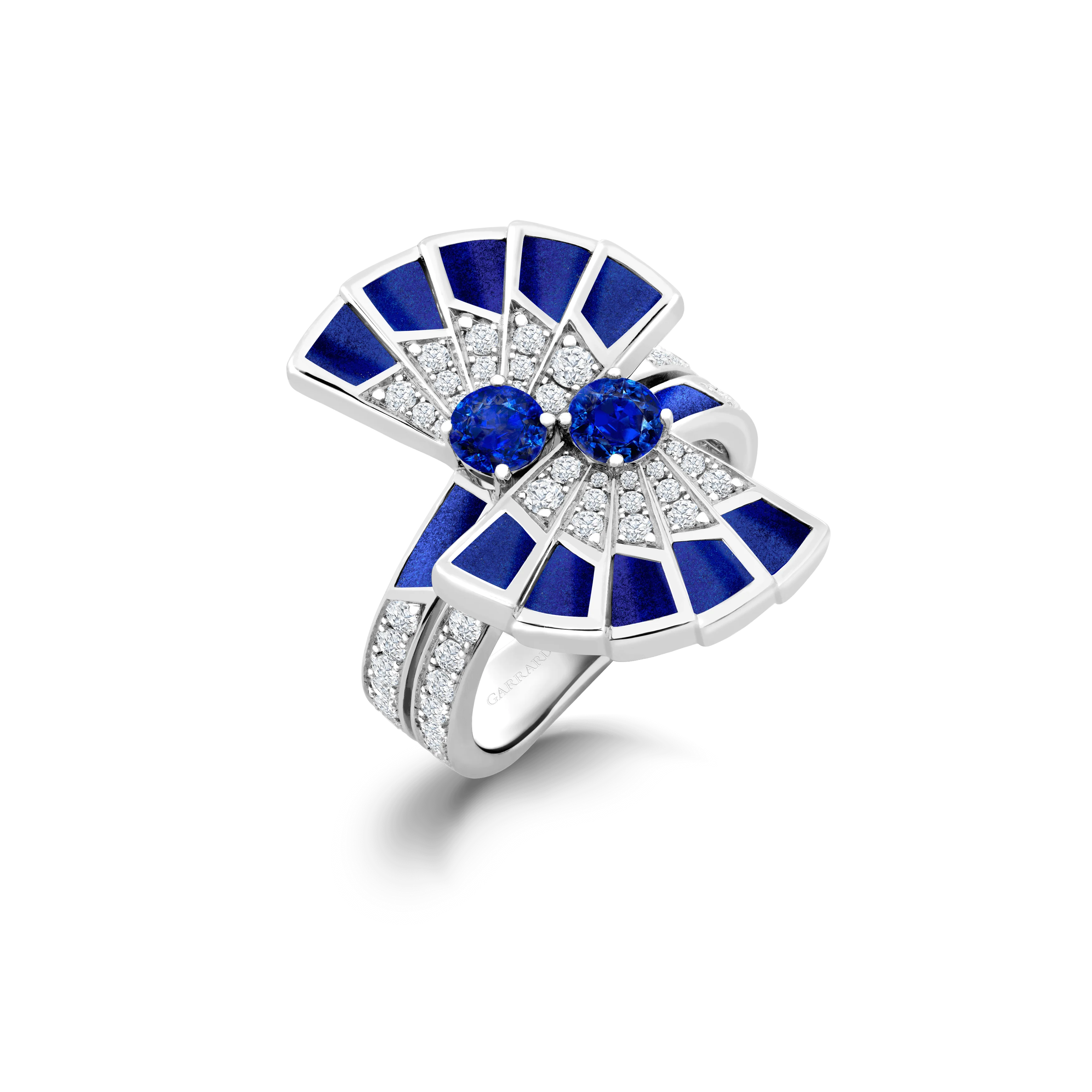 Fanfare Symphony Double Sapphire and Lapis Lazuli Ring | In 18ct White Gold with Diamonds