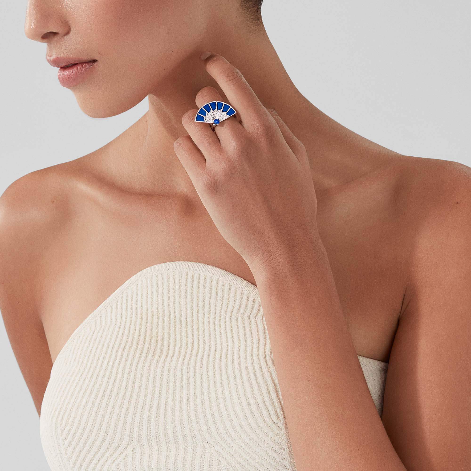 Fanfare Symphony Sapphire and Lapis Lazuli Ring | In 18ct White Gold with Diamonds - Image 2