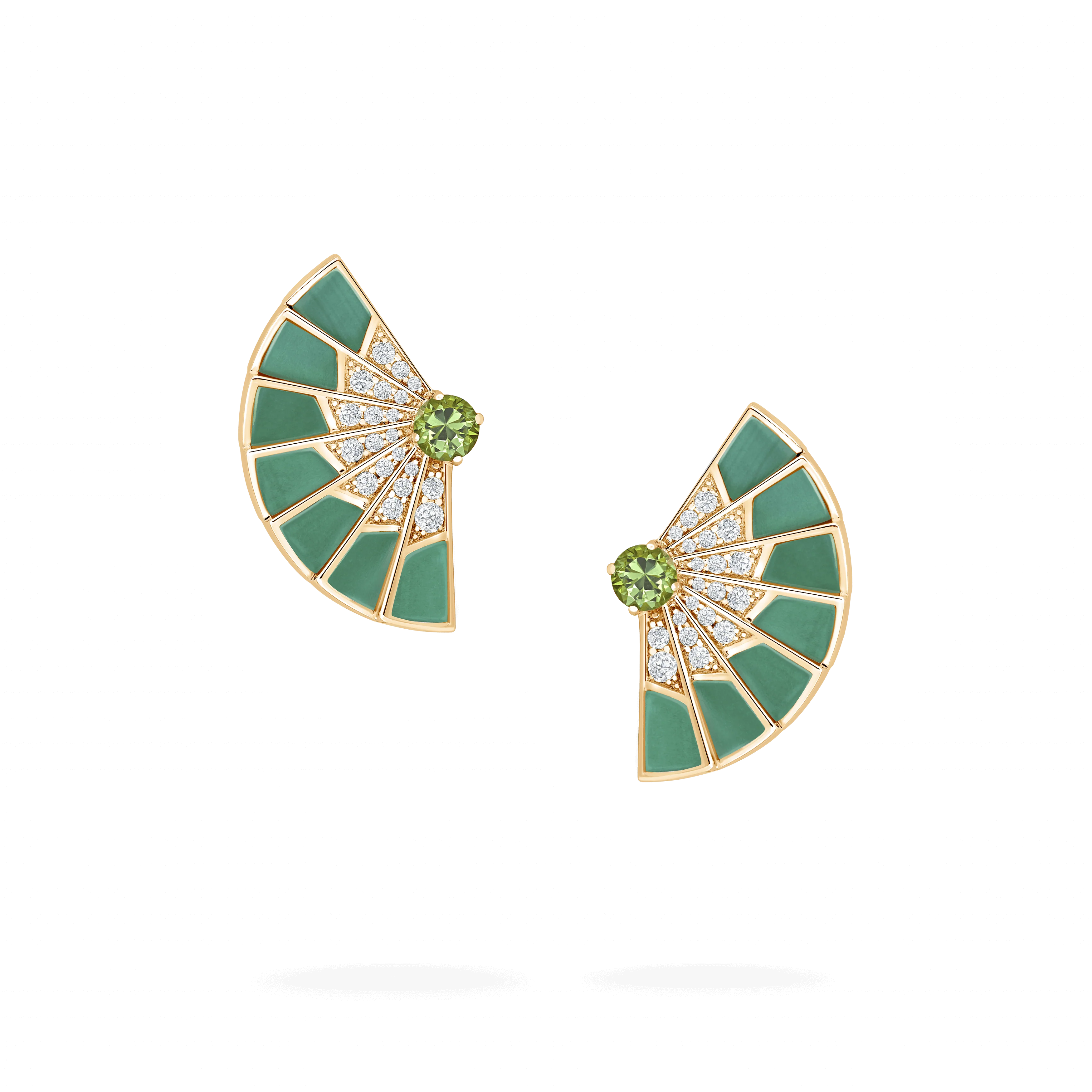 Fanfare Symphony Tsavorite and Apple Malachite Earrings | In 18ct Yellow Gold with Diamonds