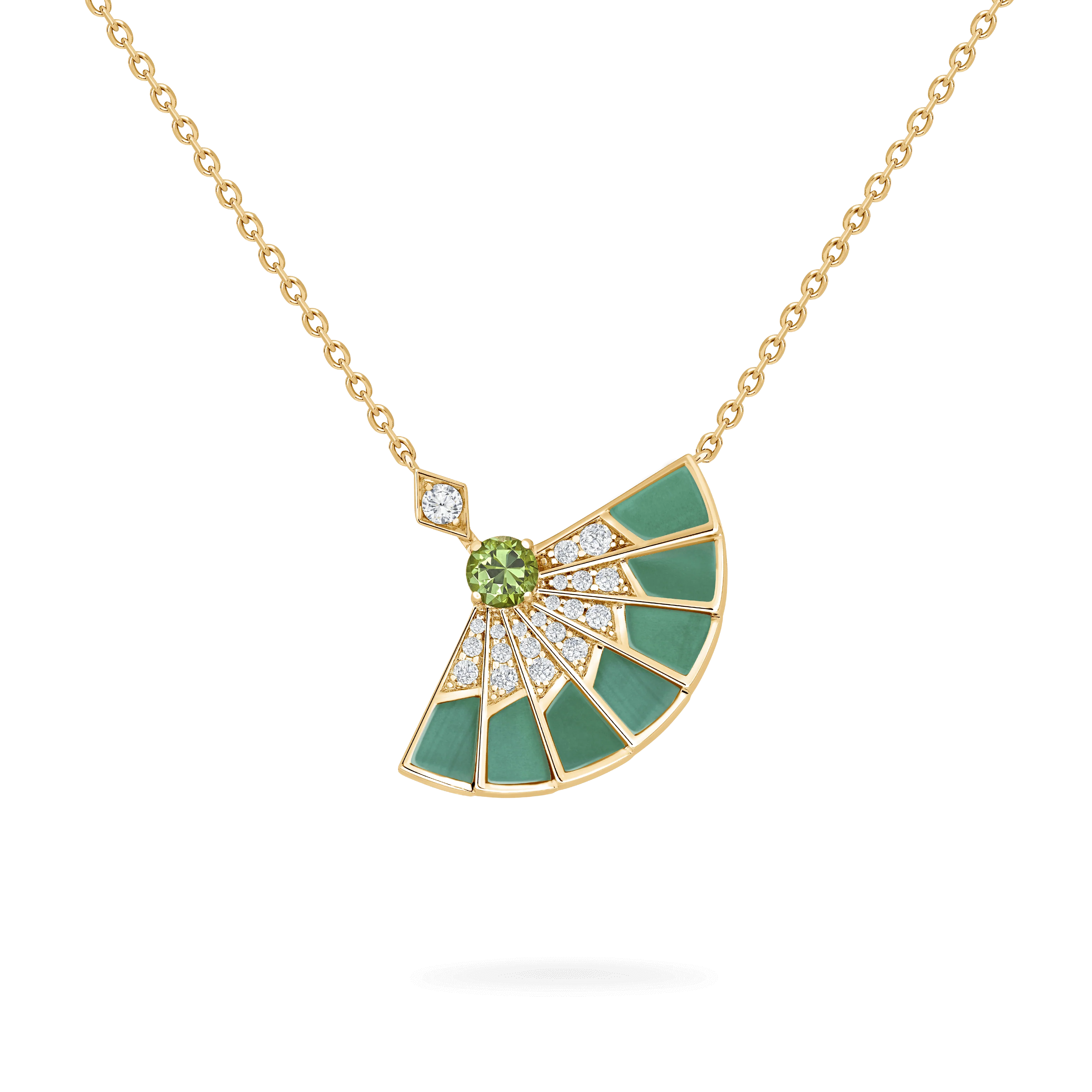 Fanfare Symphony Tsavorite and Apple Malachite Pendant | In 18ct Yellow Gold with Diamonds