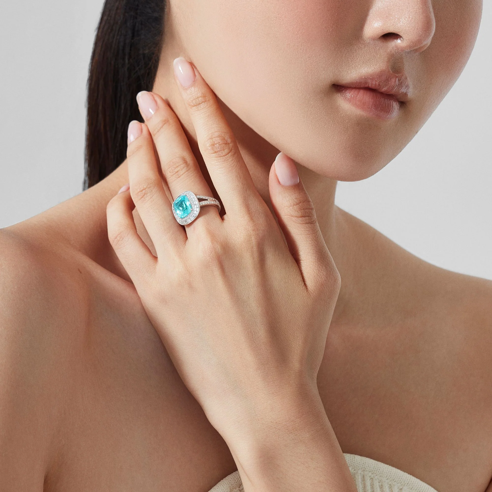 Jewelled Vault 4.02ct Cushion Cut Paraiba Tourmaline and Diamond High Jewellery Ring|In 18ct White Gold - Image 2