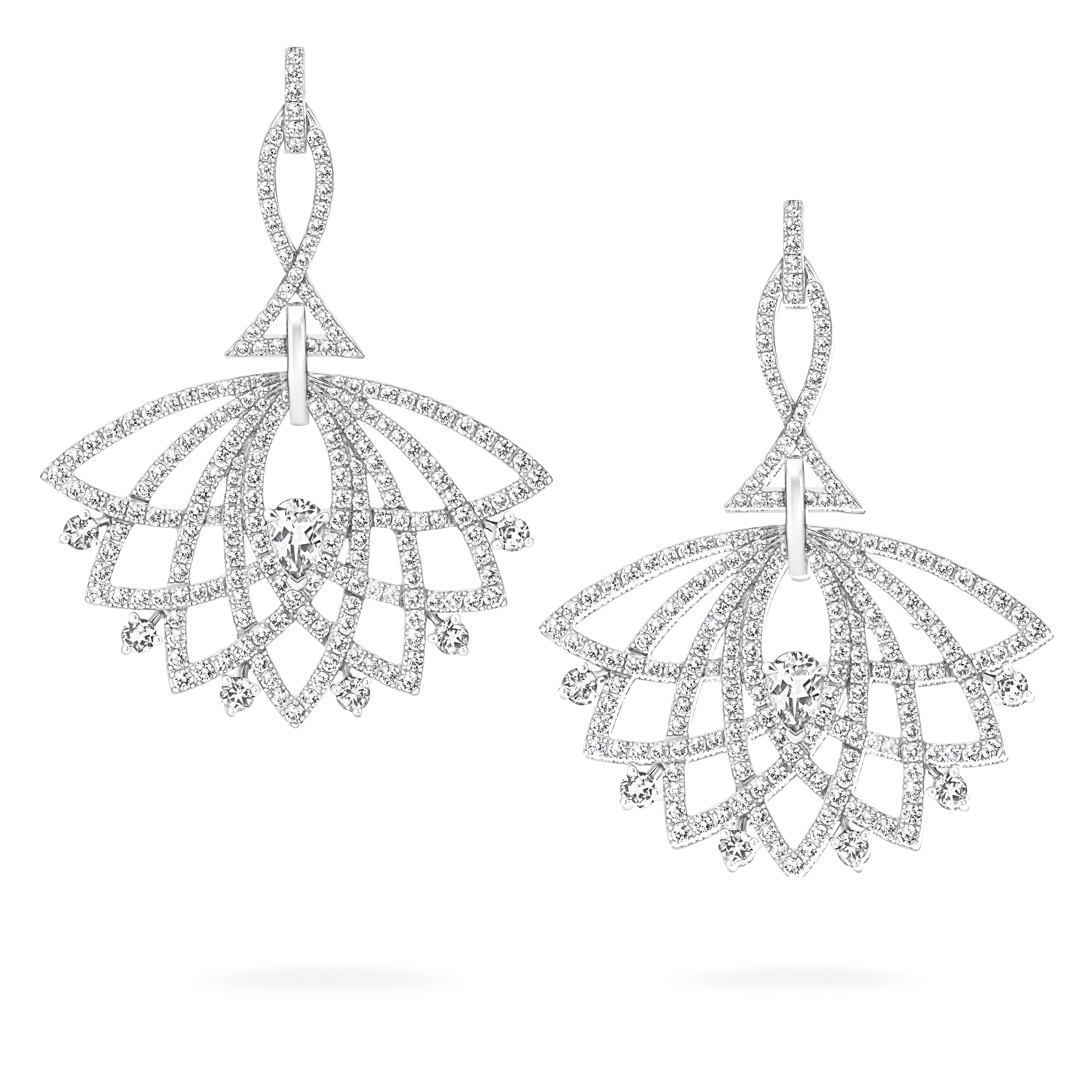 Lotus Bloom Diamond Drop Earrings | In 18K White Gold