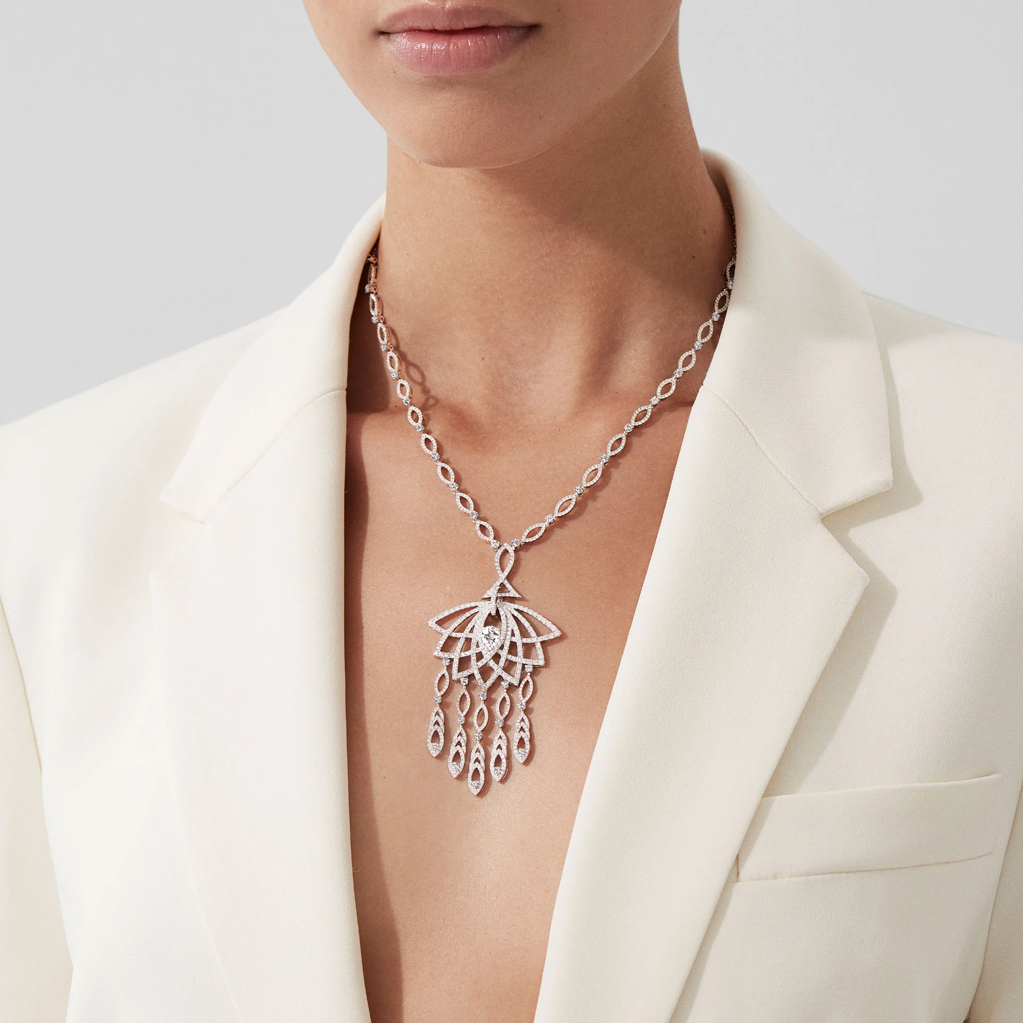 Lotus Bloom Diamond Slider Pendant | In 18K White Gold - Image 2