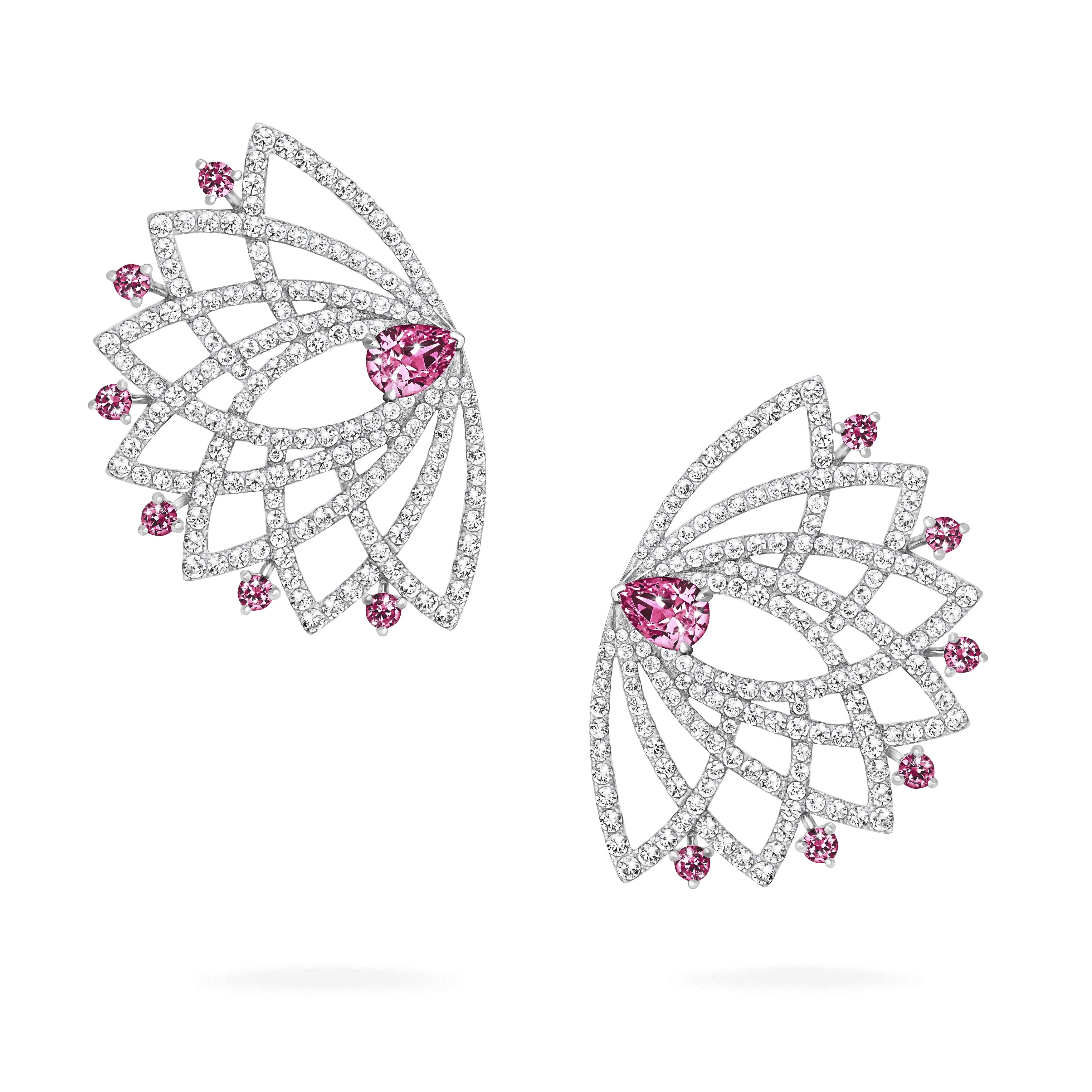 Lotus Bloom Pink Sapphire and Diamond Ear Climbers | In 18K White Gold