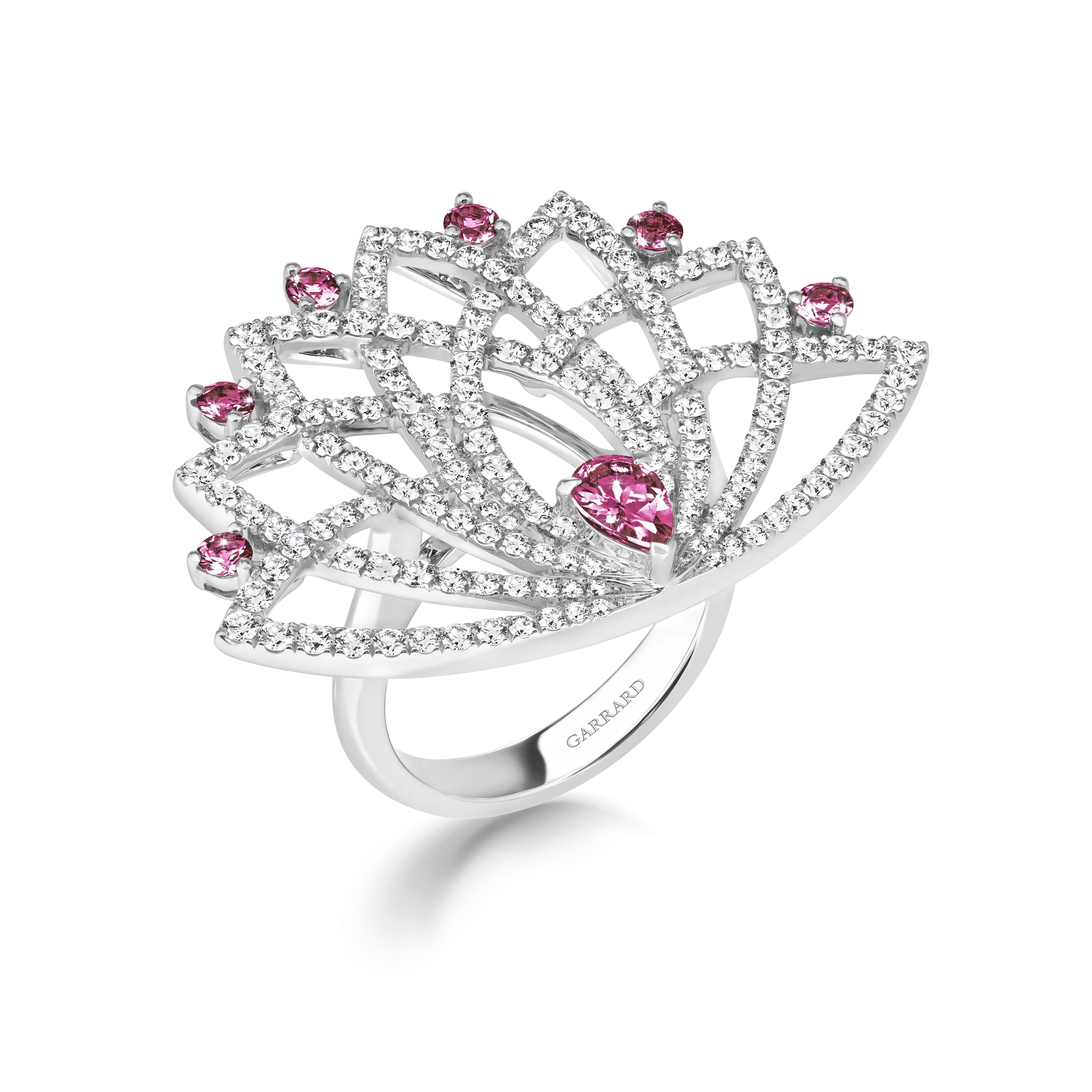 Lotus Bloom Pink Sapphire and Diamond Ring | In 18K White Gold