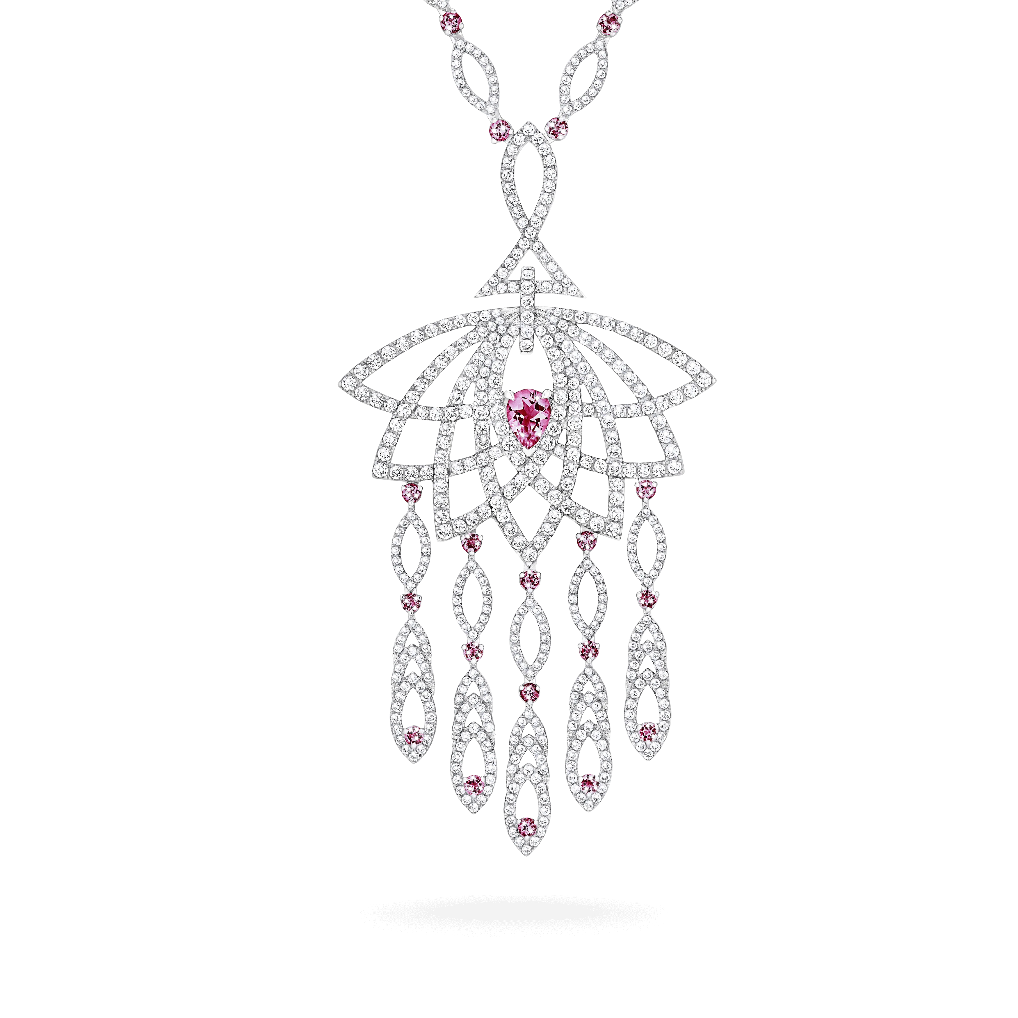 Lotus Bloom Pink Sapphire and Diamond Slider Pendant | In 18K White Gold