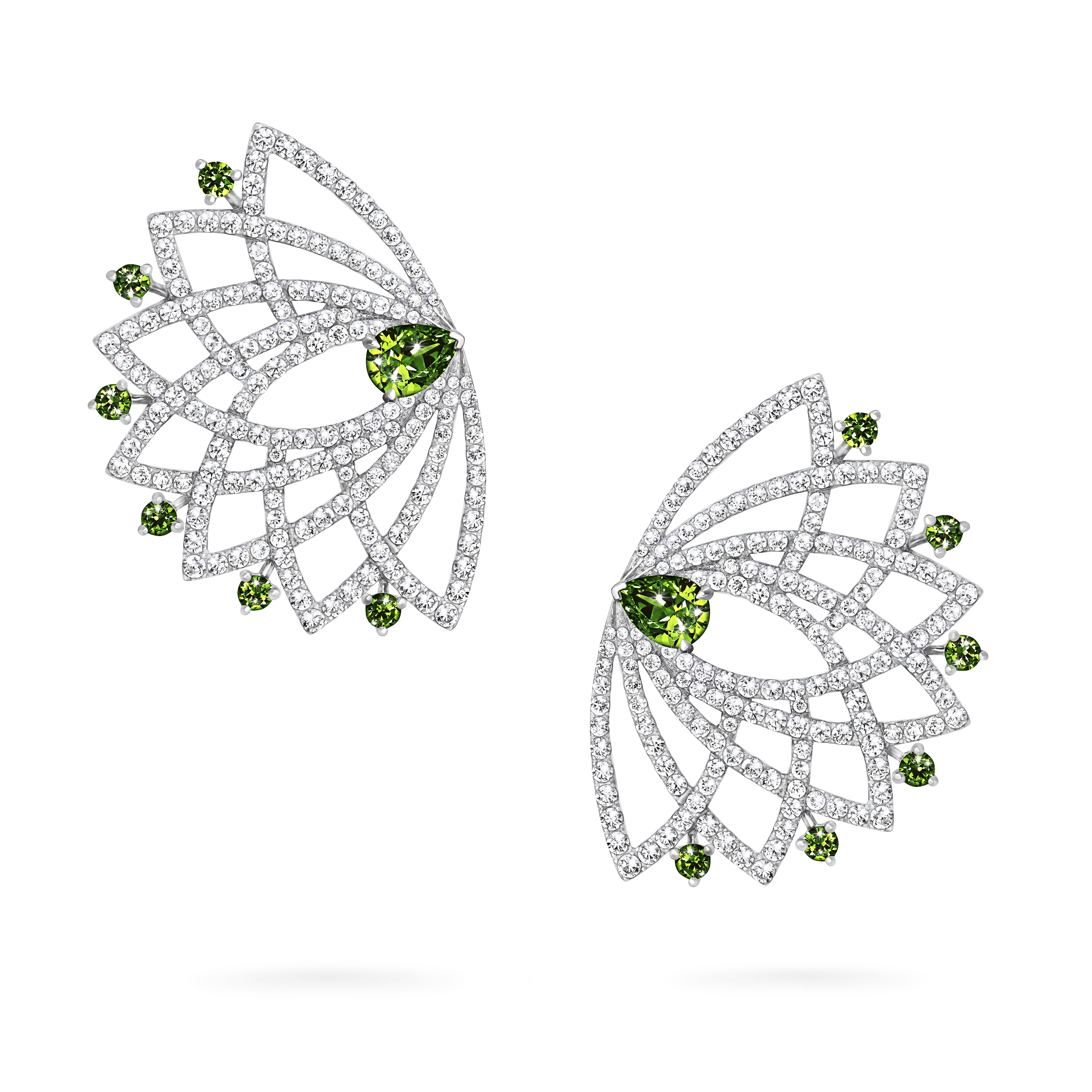 Lotus Bloom Tsavorite and Diamond Ear Climbers | In 18K White Gold