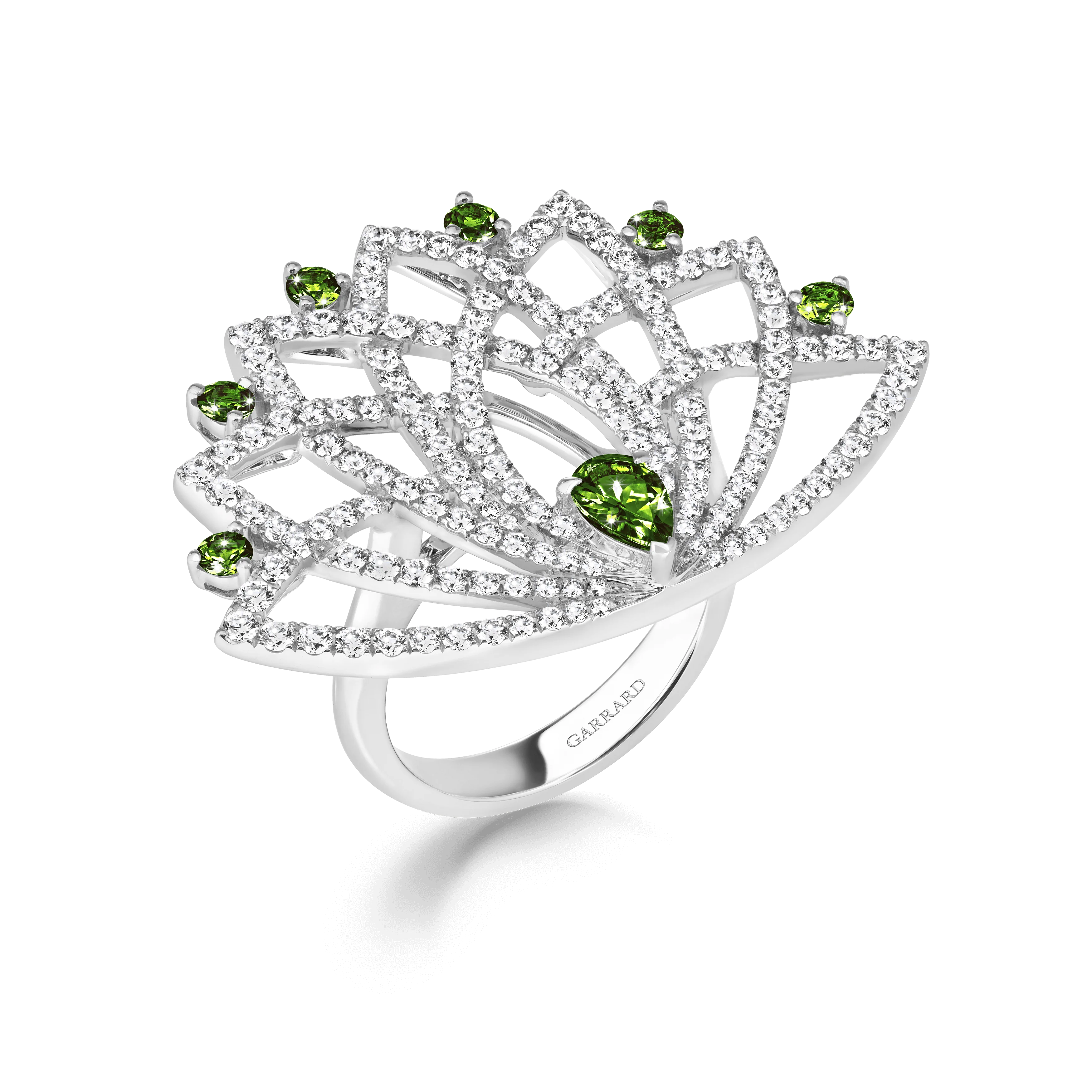 Lotus Bloom Tsavorite and Diamond Ring | In 18K White Gold