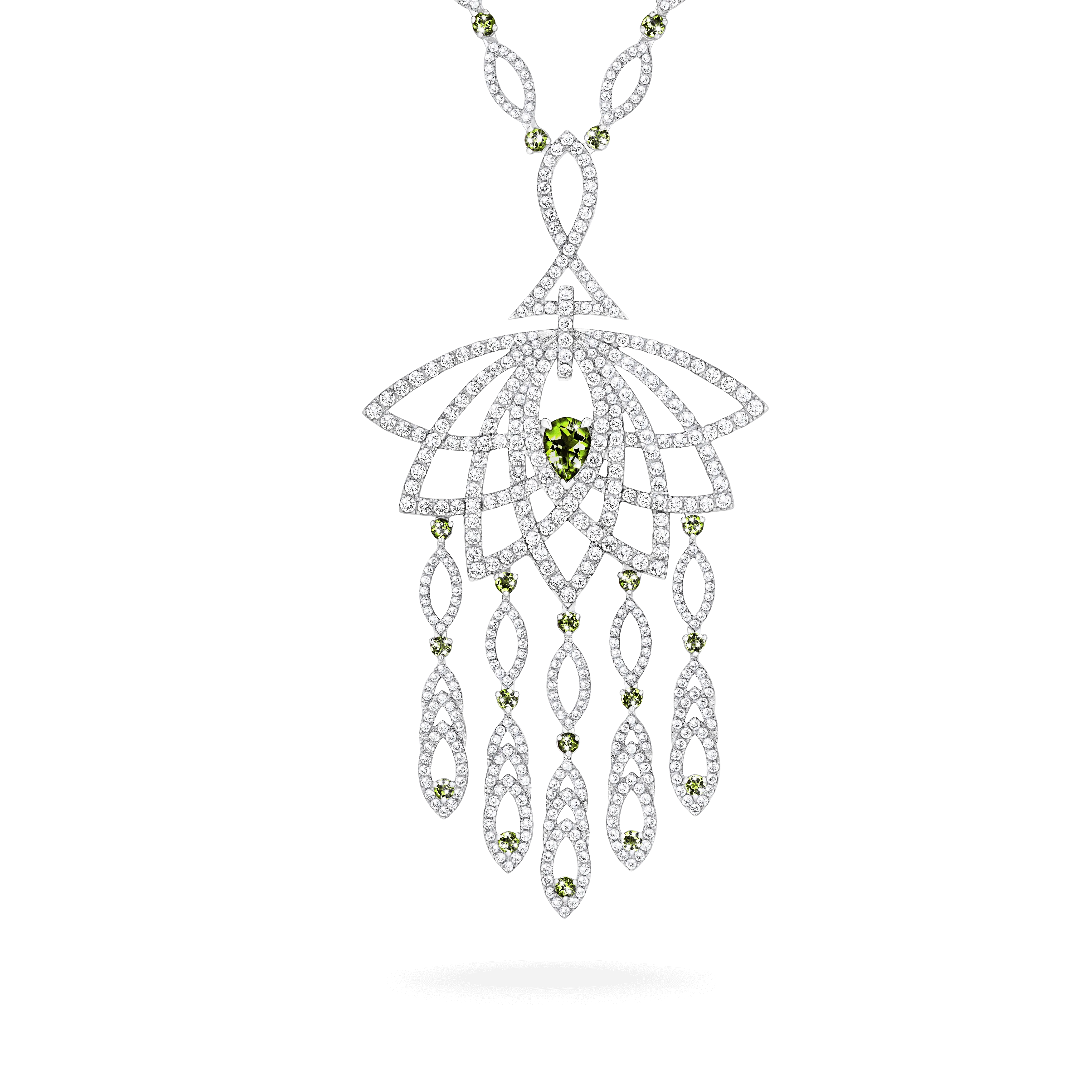 Lotus Bloom Tsavorite and Diamond Slider Pendant | In 18K White Gold