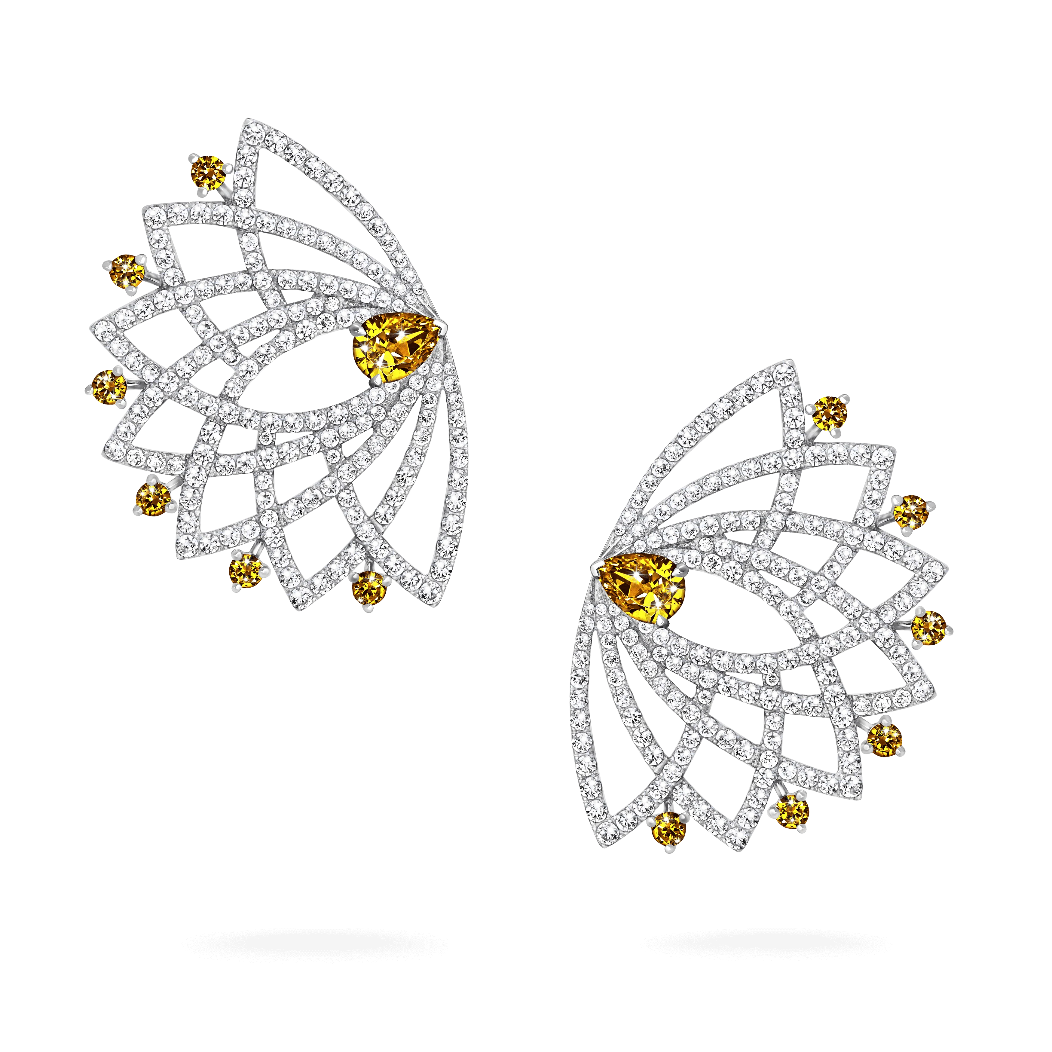Lotus Bloom Yellow Sapphire and Diamond Ear Climbers | In 18K White Gold