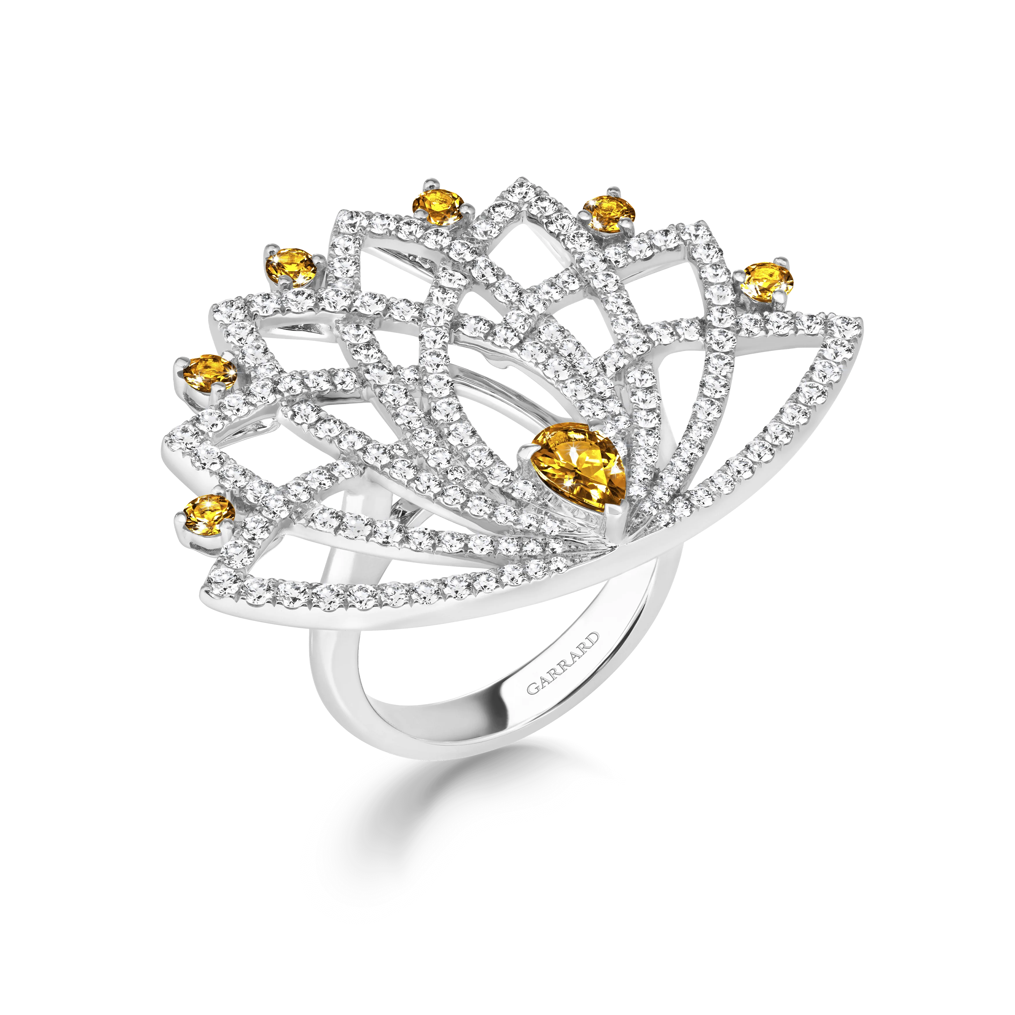 Lotus Bloom Yellow Sapphire and Diamond Ring | In 18K White Gold