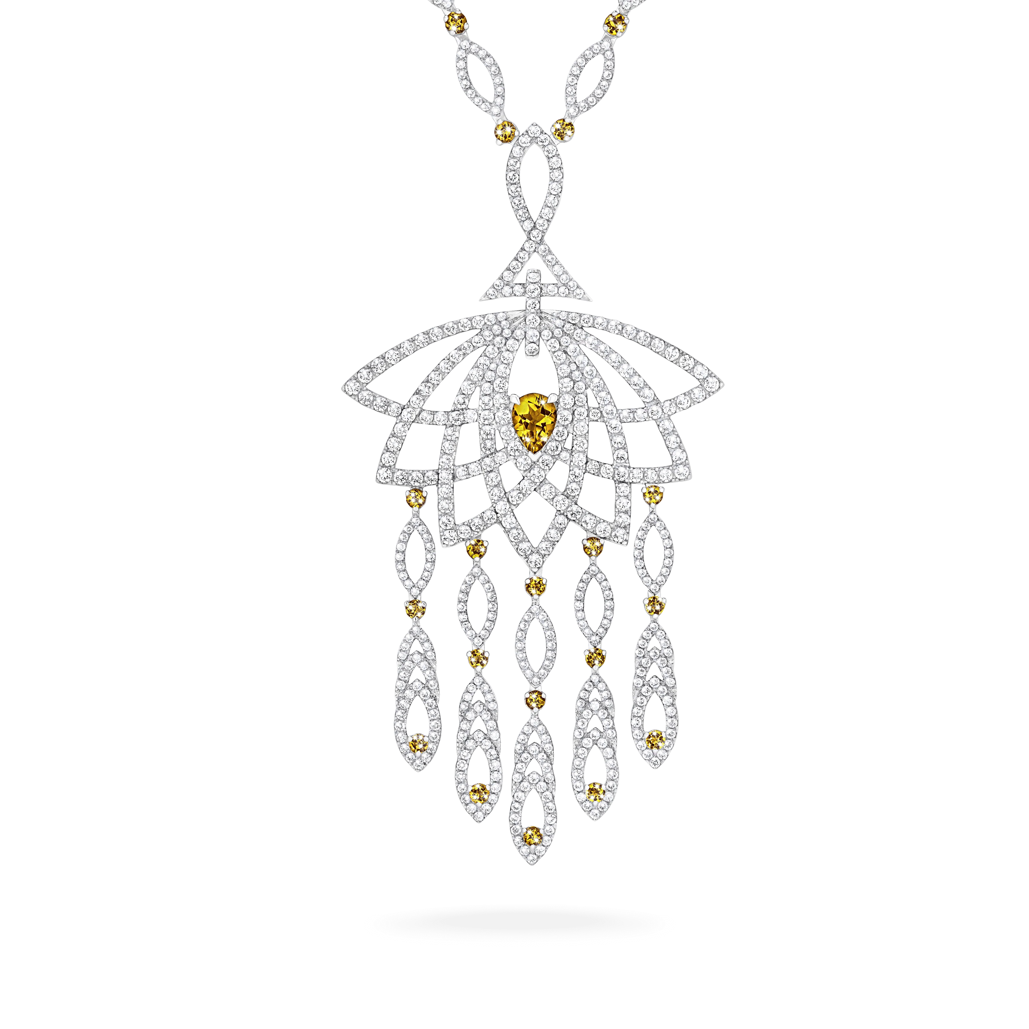 Lotus Bloom Yellow Sapphire and Diamond Slider Pendant | In 18K White Gold
