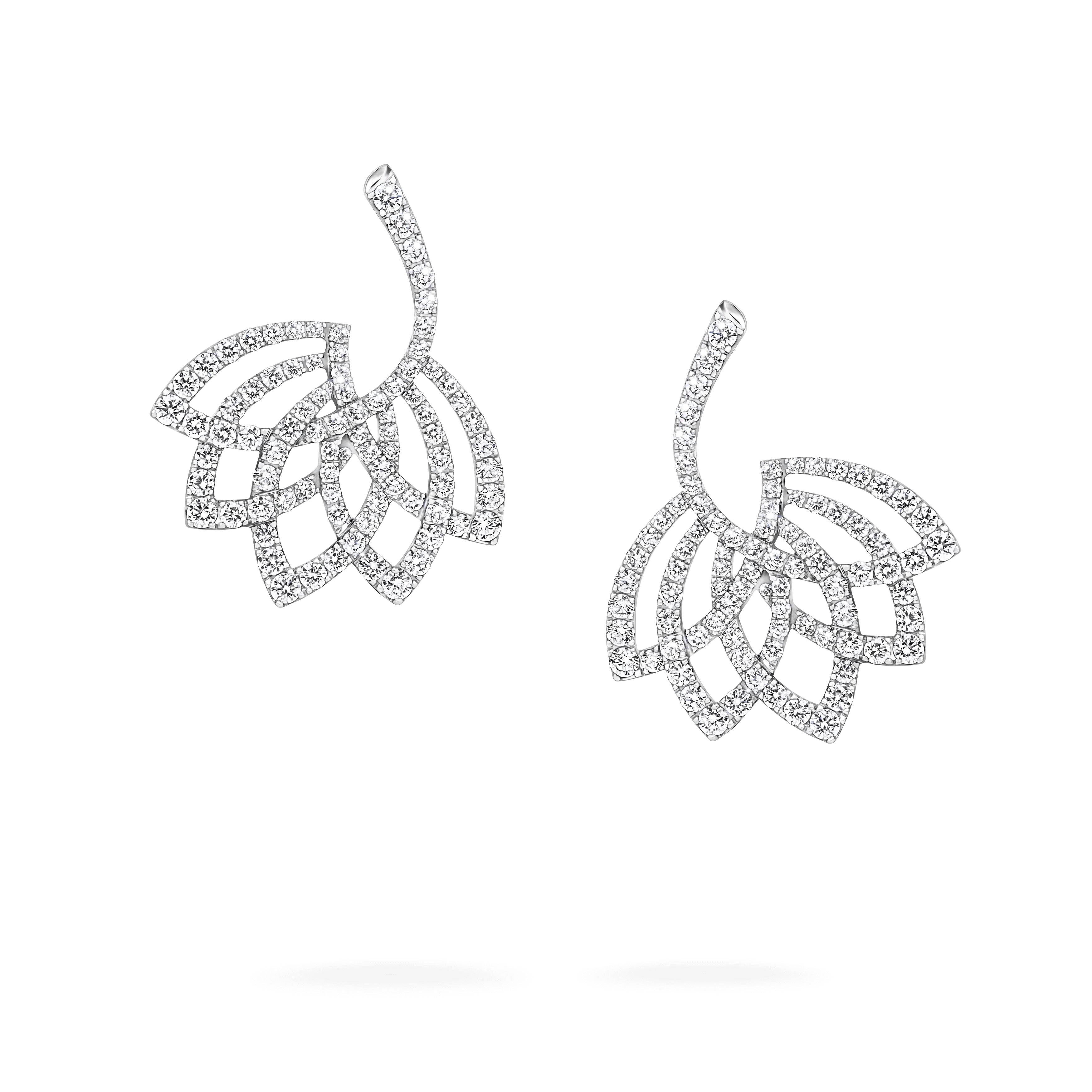 Lotus Flower Diamond Drop Earrings | In 18K White Gold