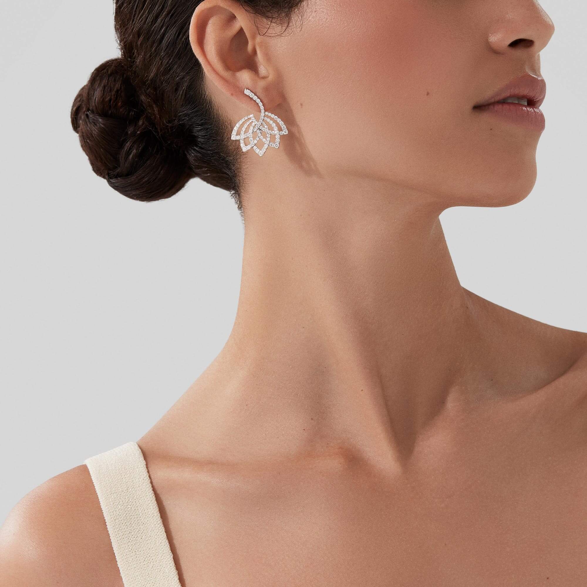 Lotus Flower Diamond Drop Earrings | In 18K White Gold - Image 2