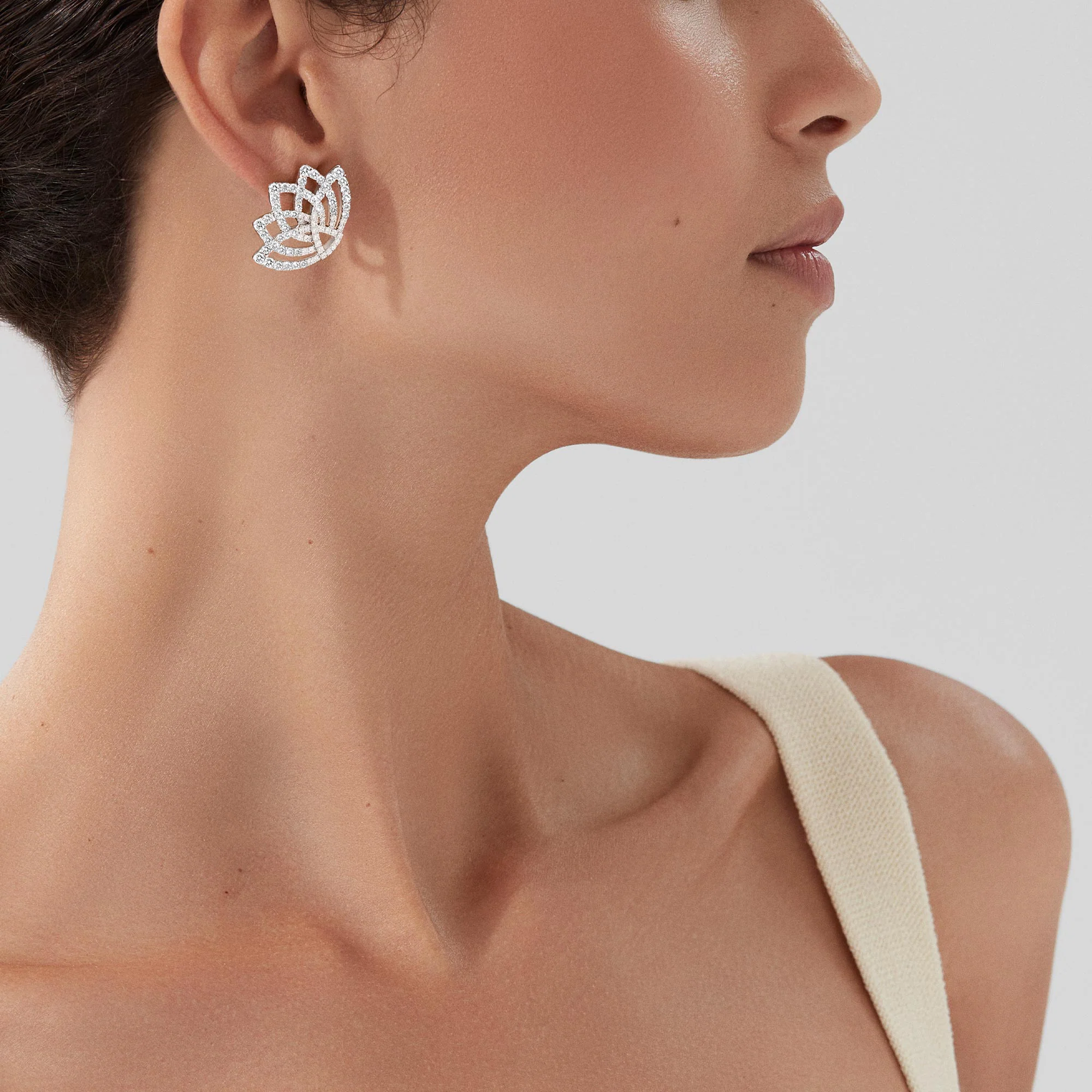 Lotus Flower Diamond Ear Climbers | In 18K White Gold - Image 2