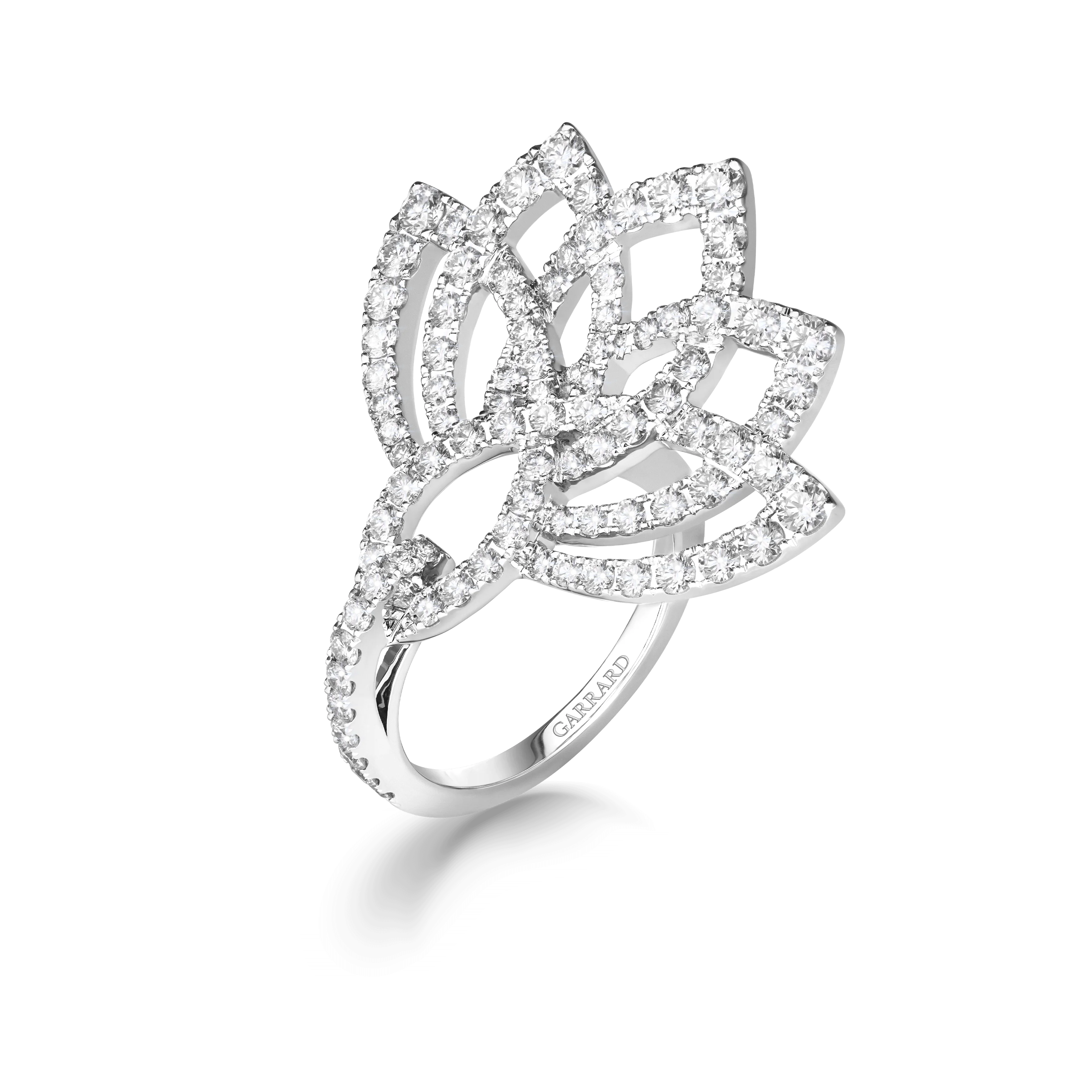 Lotus Flower Diamond Ring | In 18K White Gold