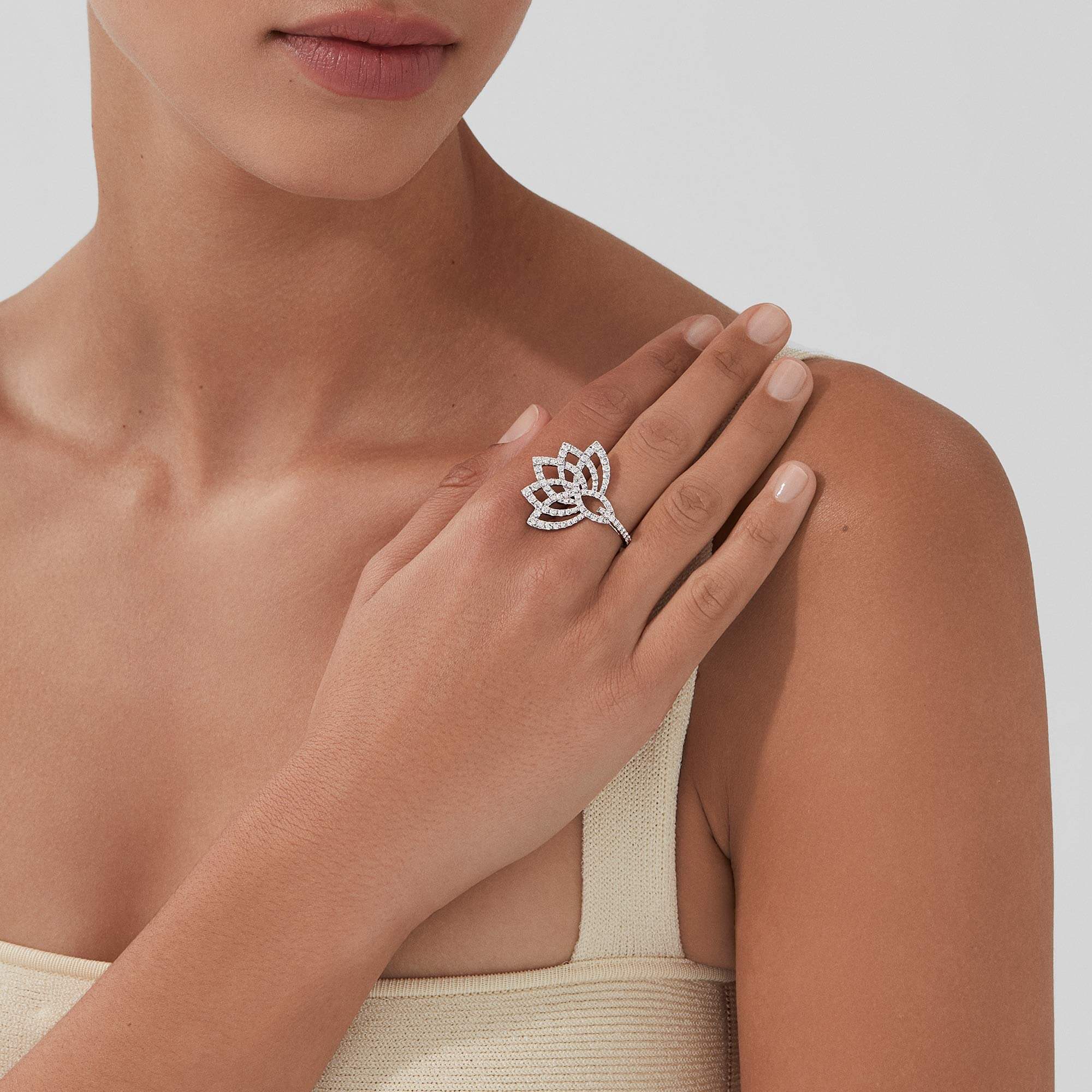 Lotus Flower Diamond Ring | In 18K White Gold - Image 2