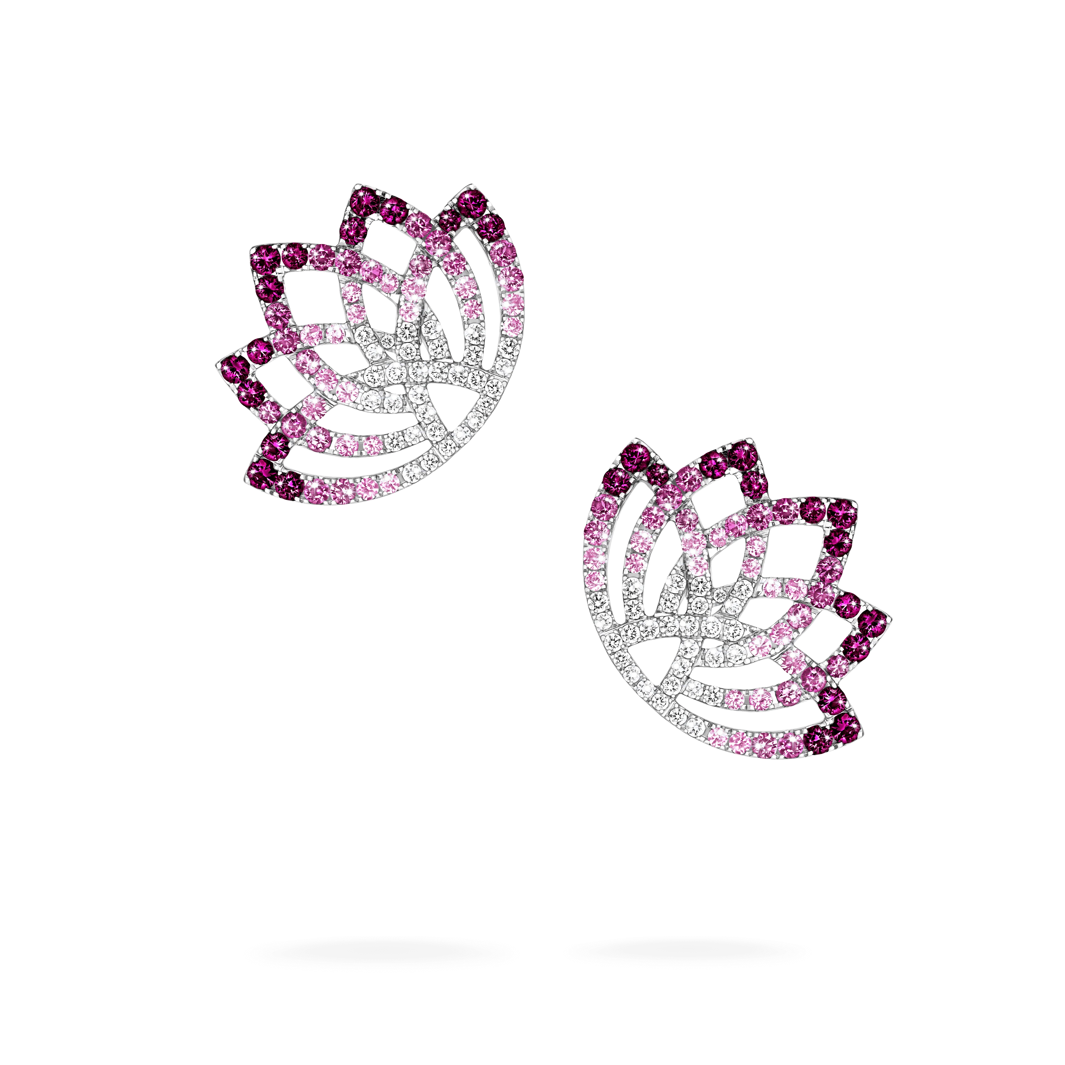 Lotus Flower Pink Sapphire and Diamond Ear Climbers | In 18K White Gold