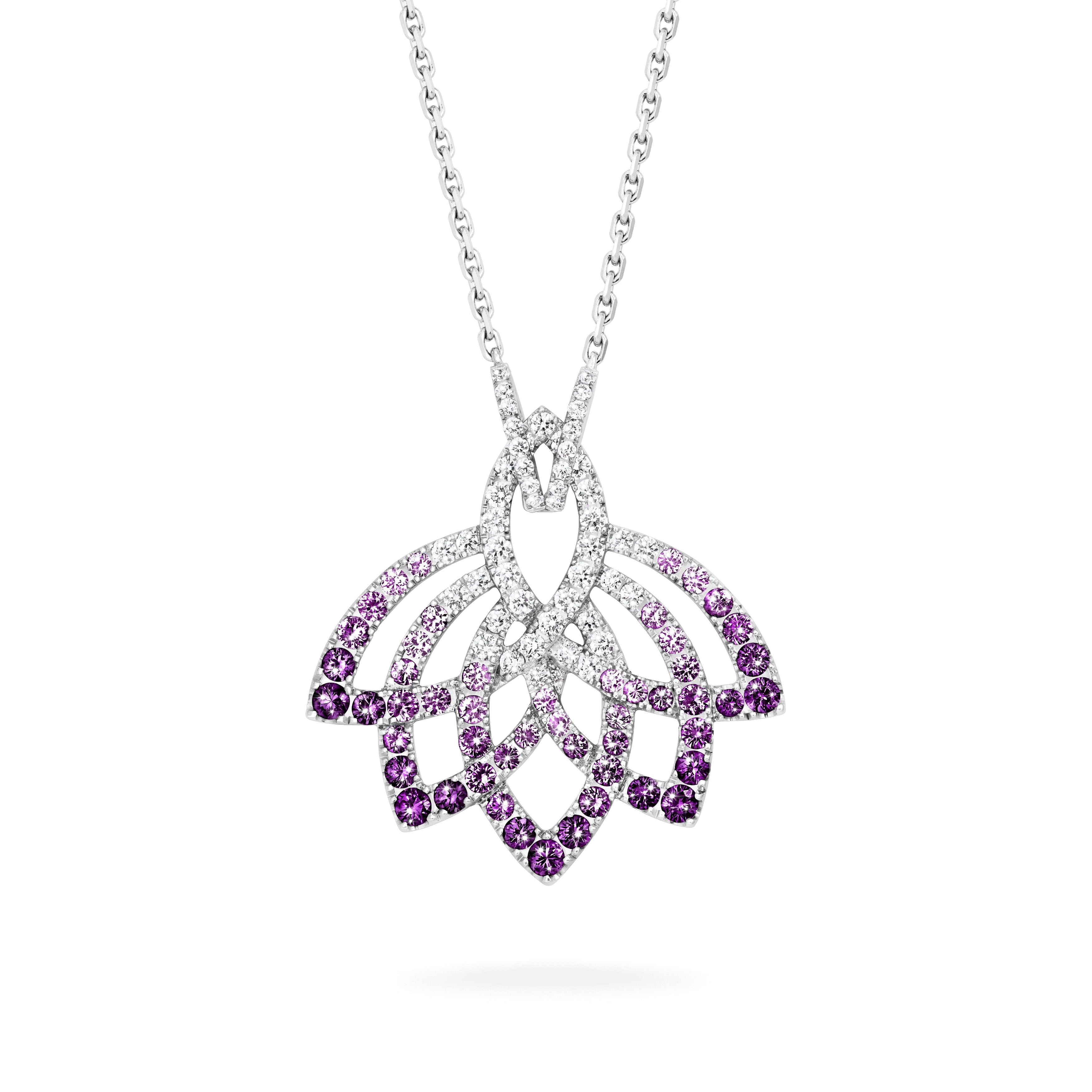 Lotus Flower Purple Sapphire and Diamond Slider Pendant | In 18K White Gold