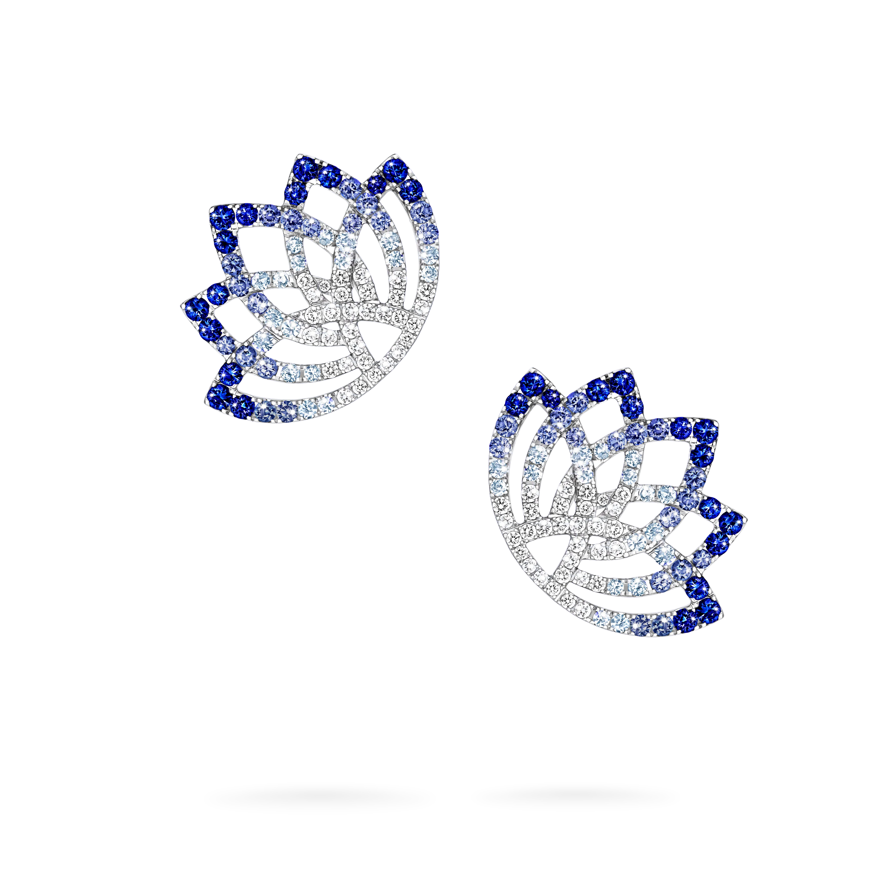 Lotus Flower Sapphire and Diamond Ear Climbers | In 18K White Gold