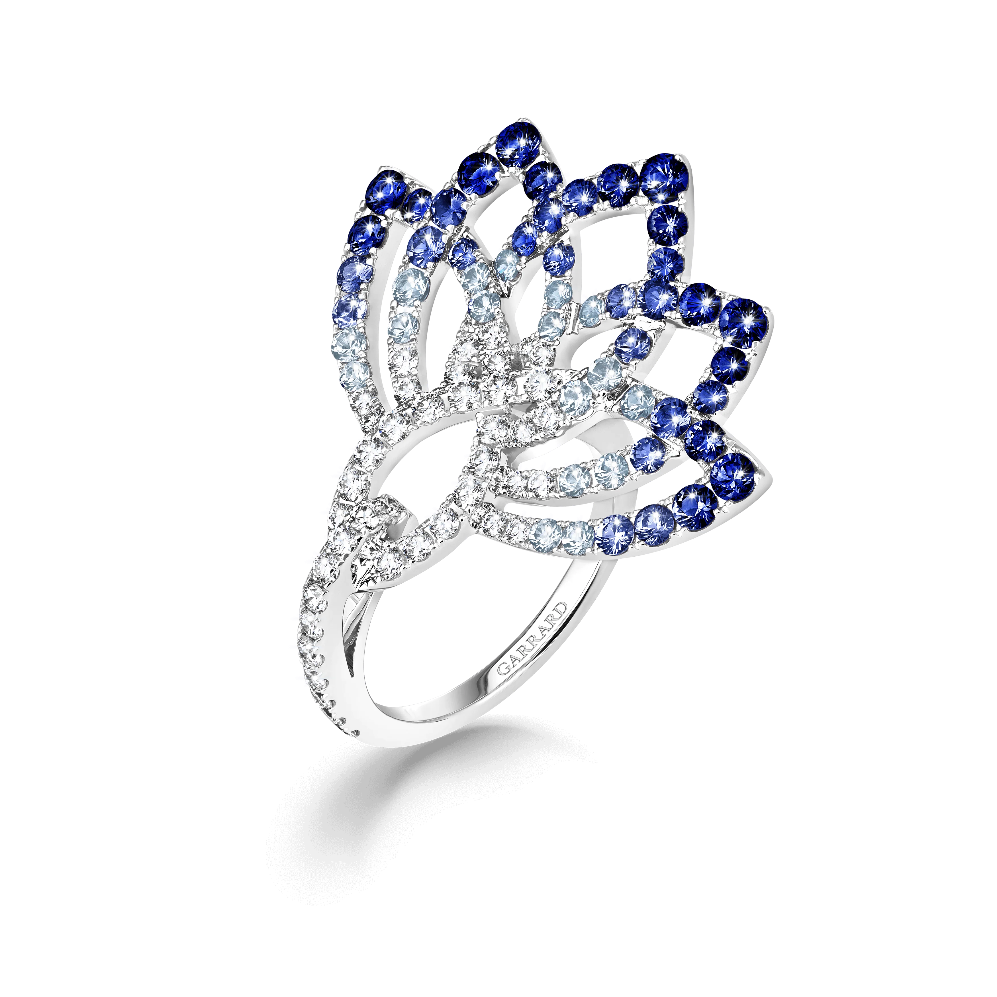 Lotus Flower Sapphire and Diamond Ring | In 18K White Gold