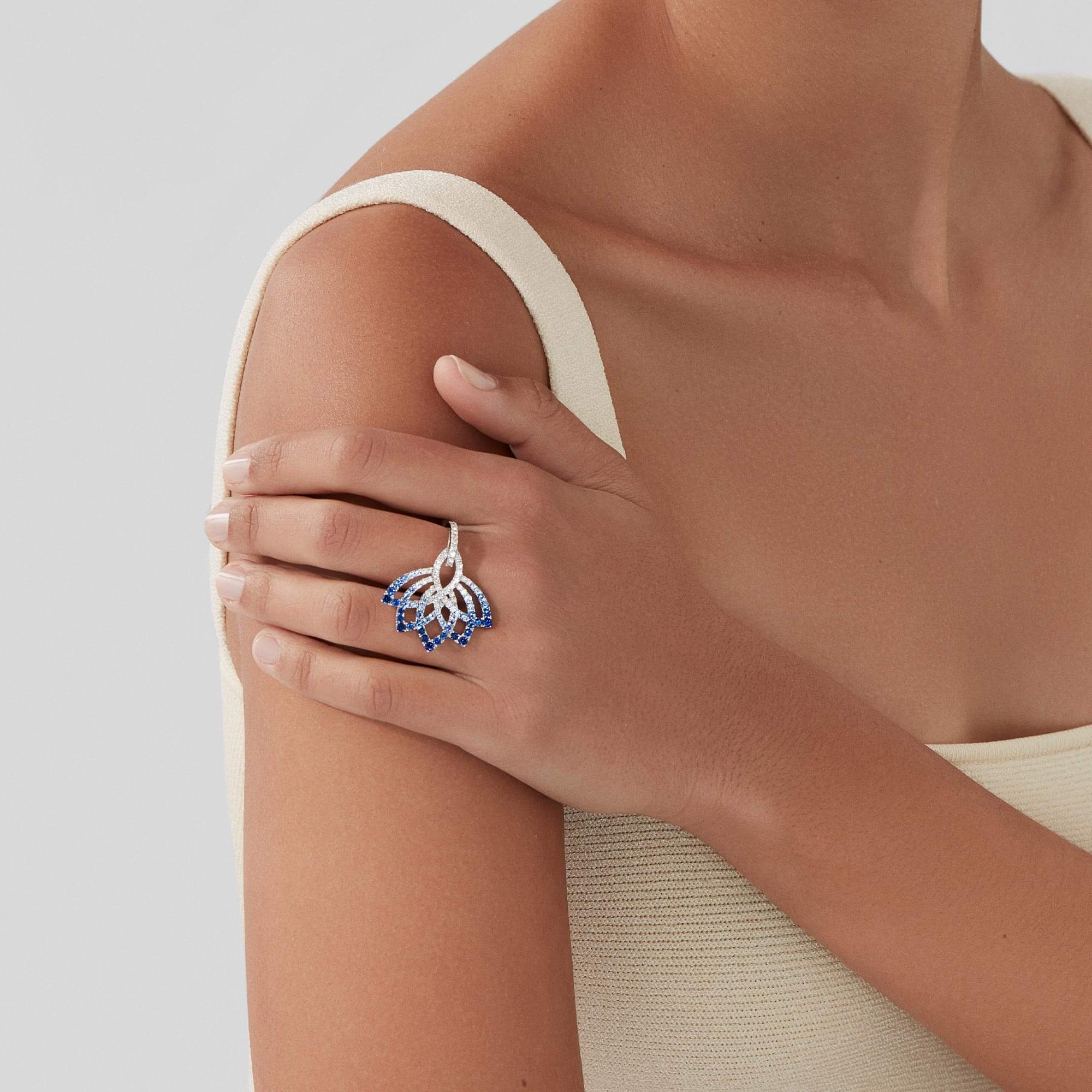 Lotus Flower Sapphire and Diamond Ring | In 18K White Gold - Image 2
