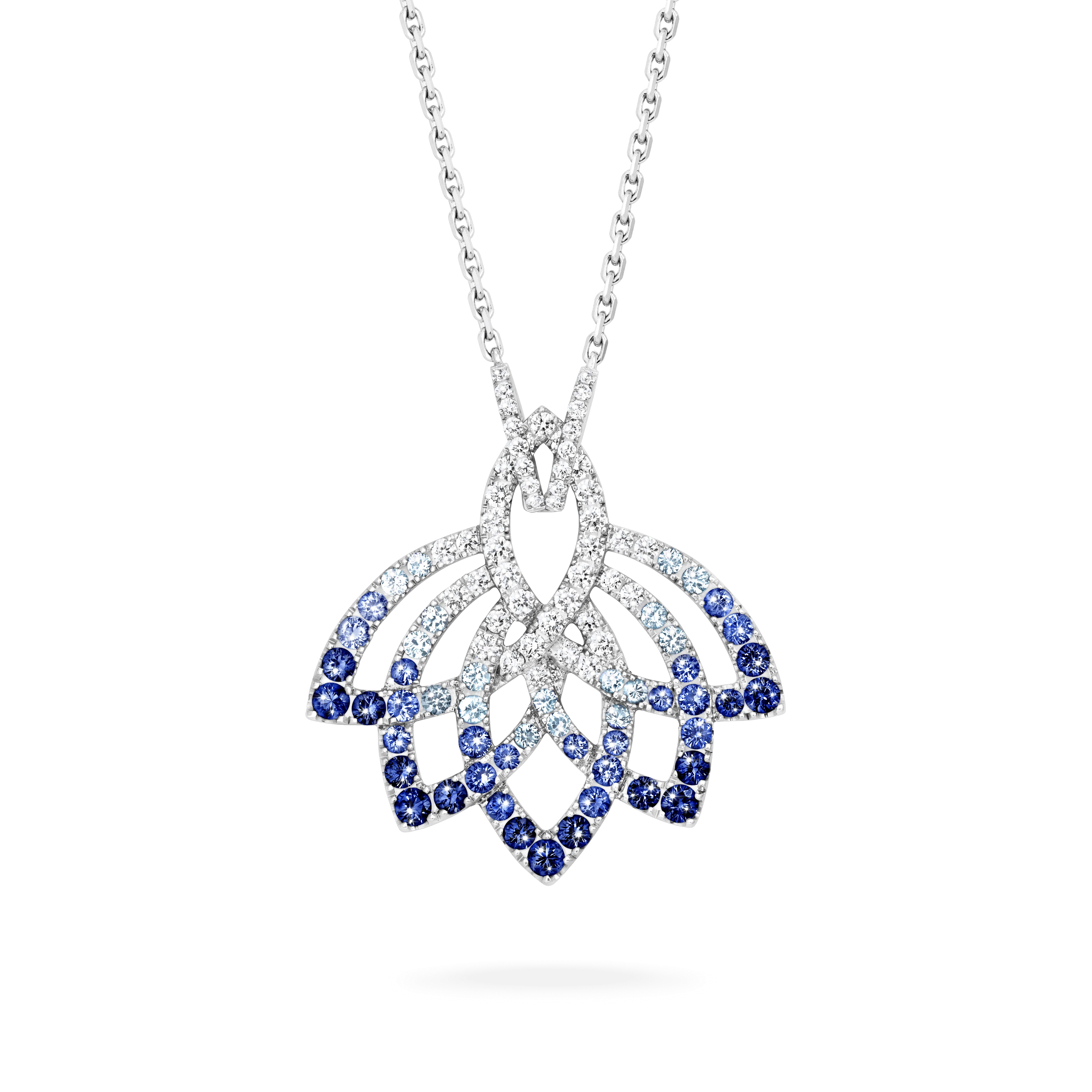 Lotus Flower Sapphire and Diamond Slider Pendant | In 18K White Gold