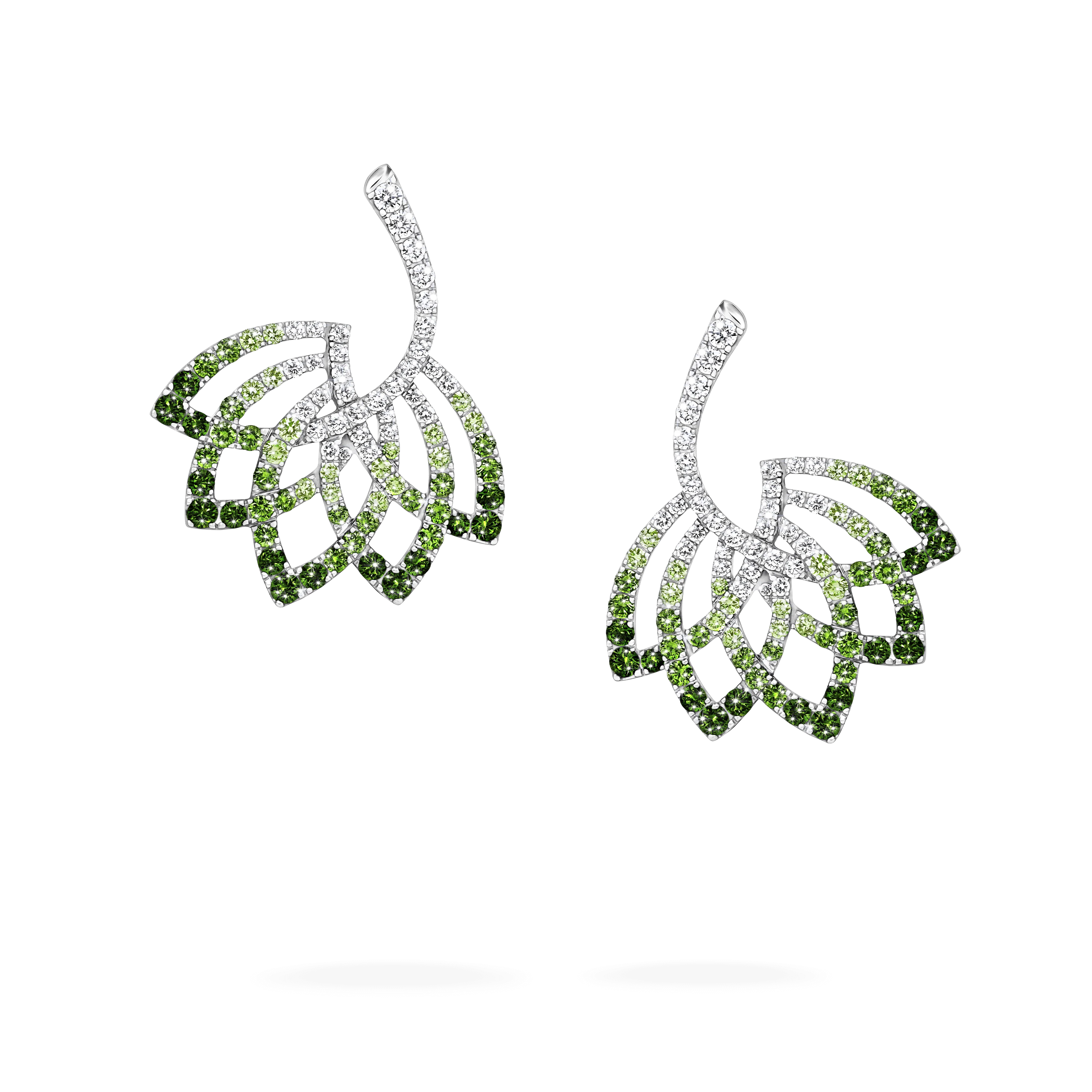 Lotus Flower Tsavorite and Diamond Drop Earrings | In 18K White Gold