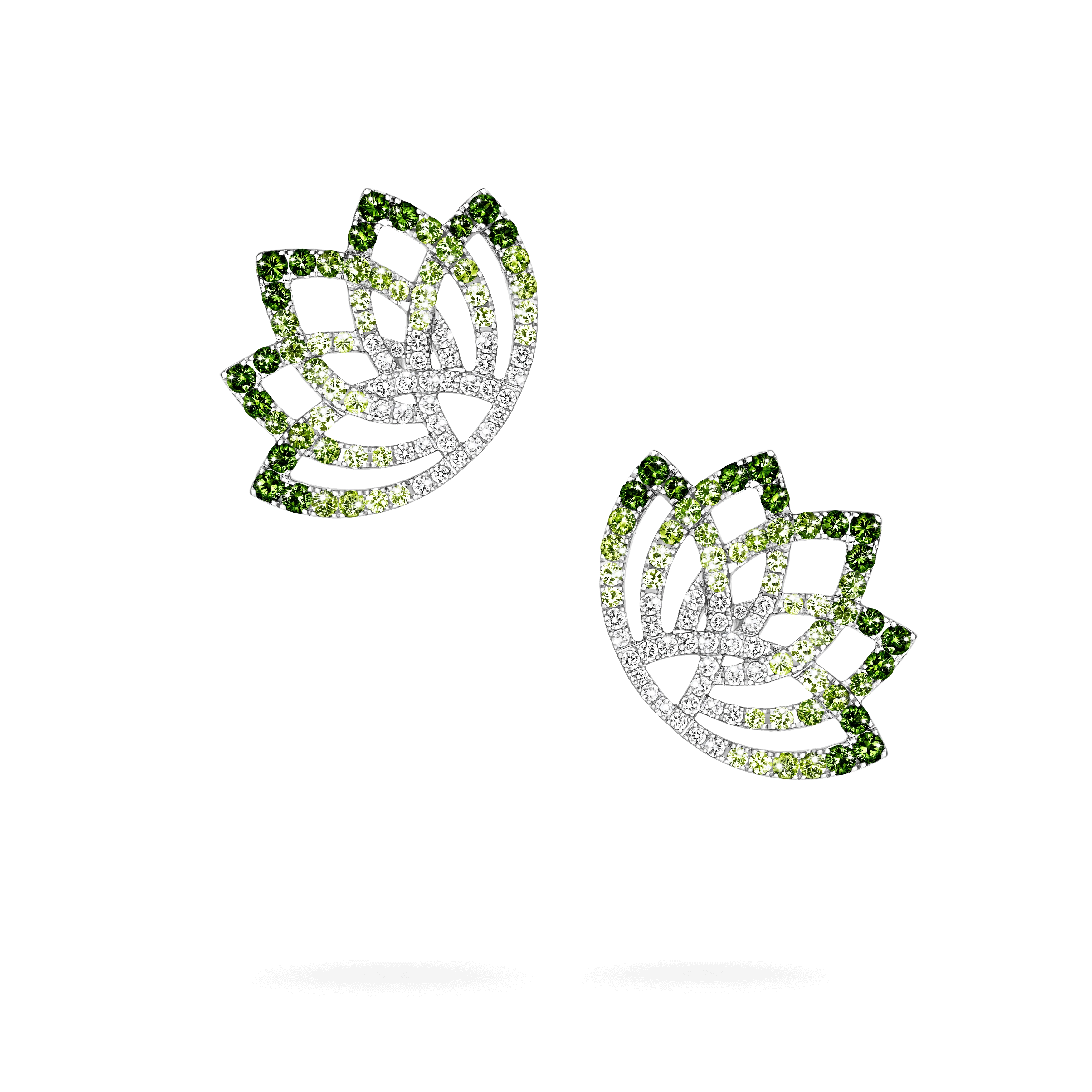 Lotus Flower Tsavorite and Diamond Ear Climbers | In 18K White Gold