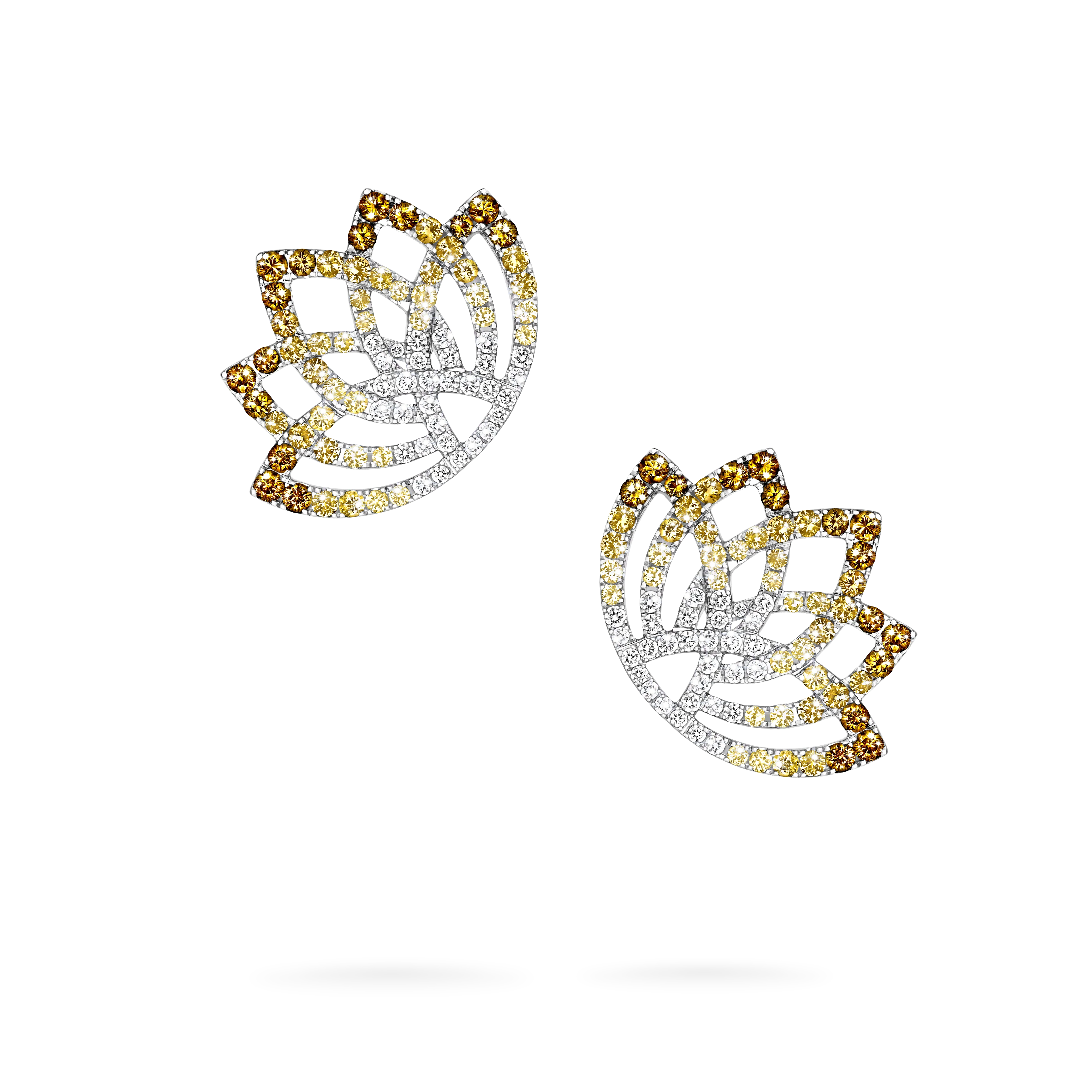 Lotus Flower Yellow Sapphire and Diamond Ear Climbers | In 18K White Gold