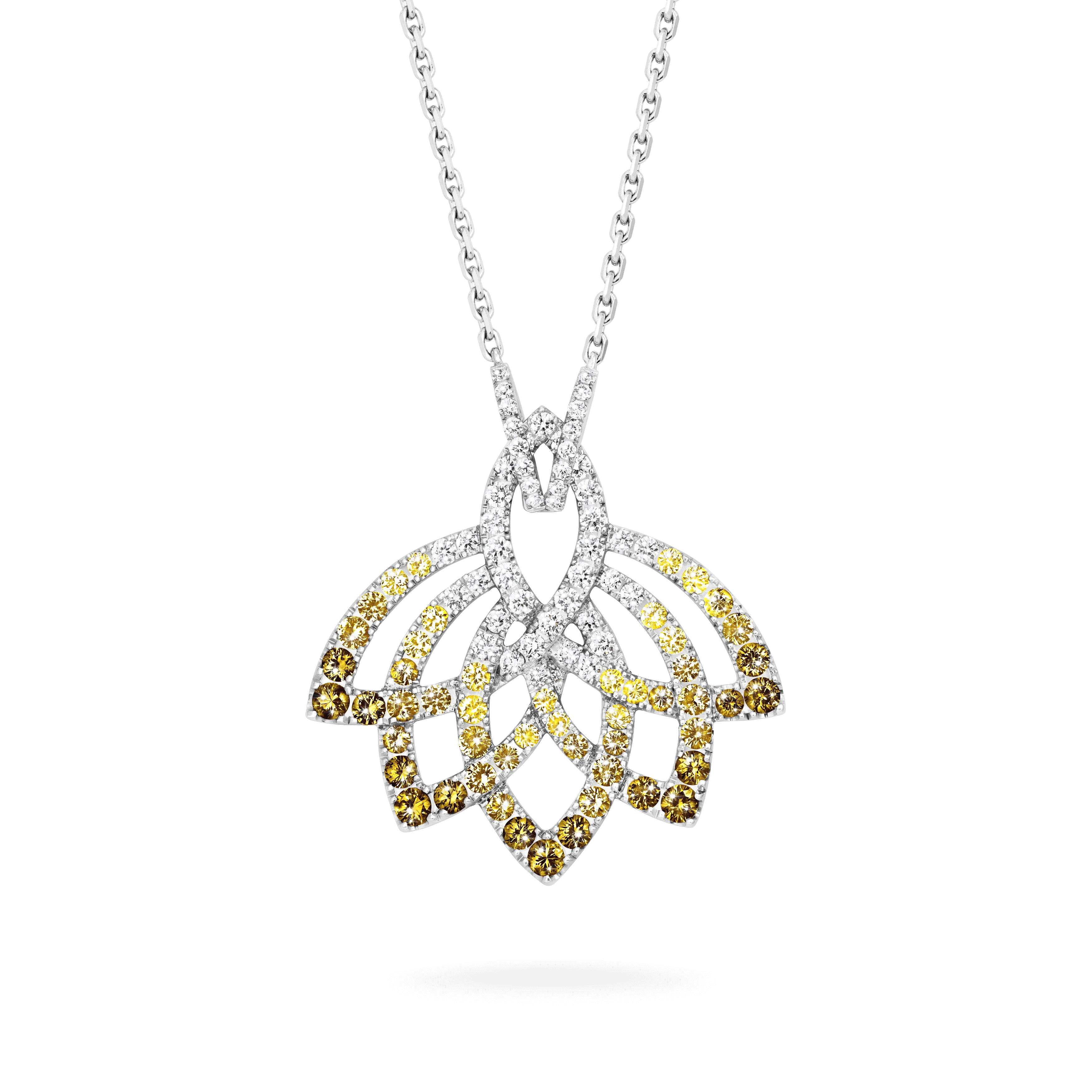 Lotus Flower Yellow Sapphire and Diamond Slider Pendant | In 18K White Gold