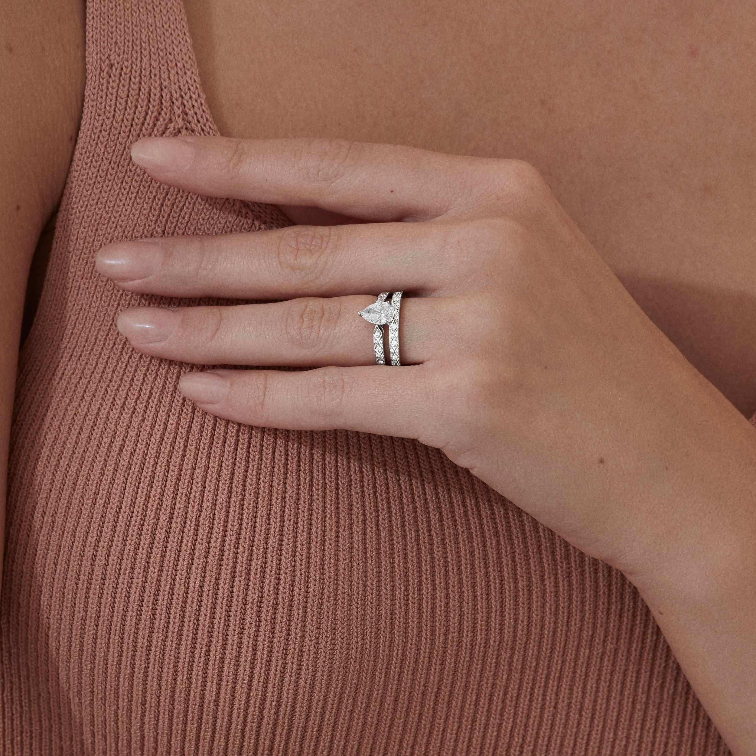 Signature Pear Shape Diamond Solitaire Engagement Ring | In Platinum with Diamonds - Image 3