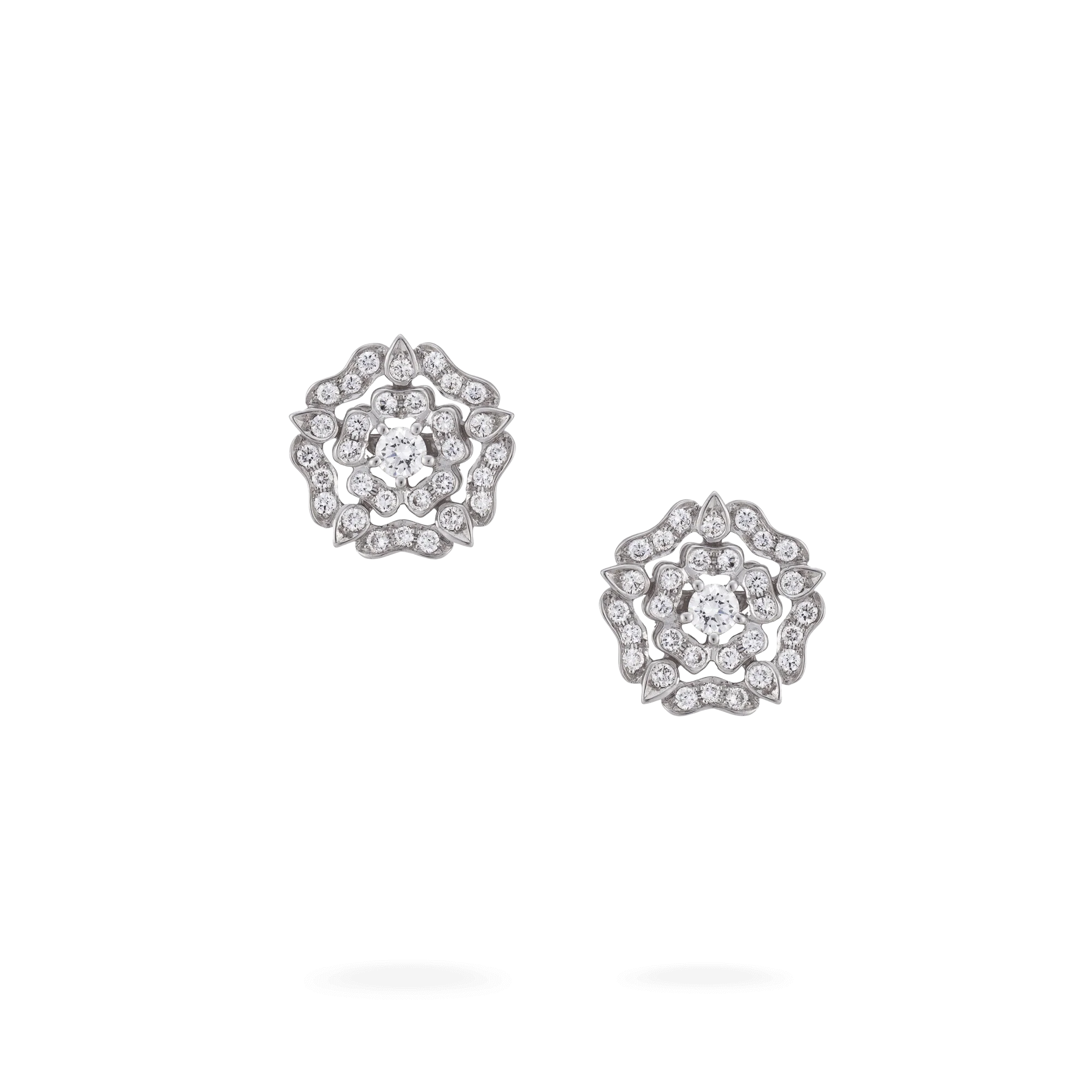 Tudor Rose Mini Icons Diamond Stud Earrings  | In 18ct White Gold - Image 3